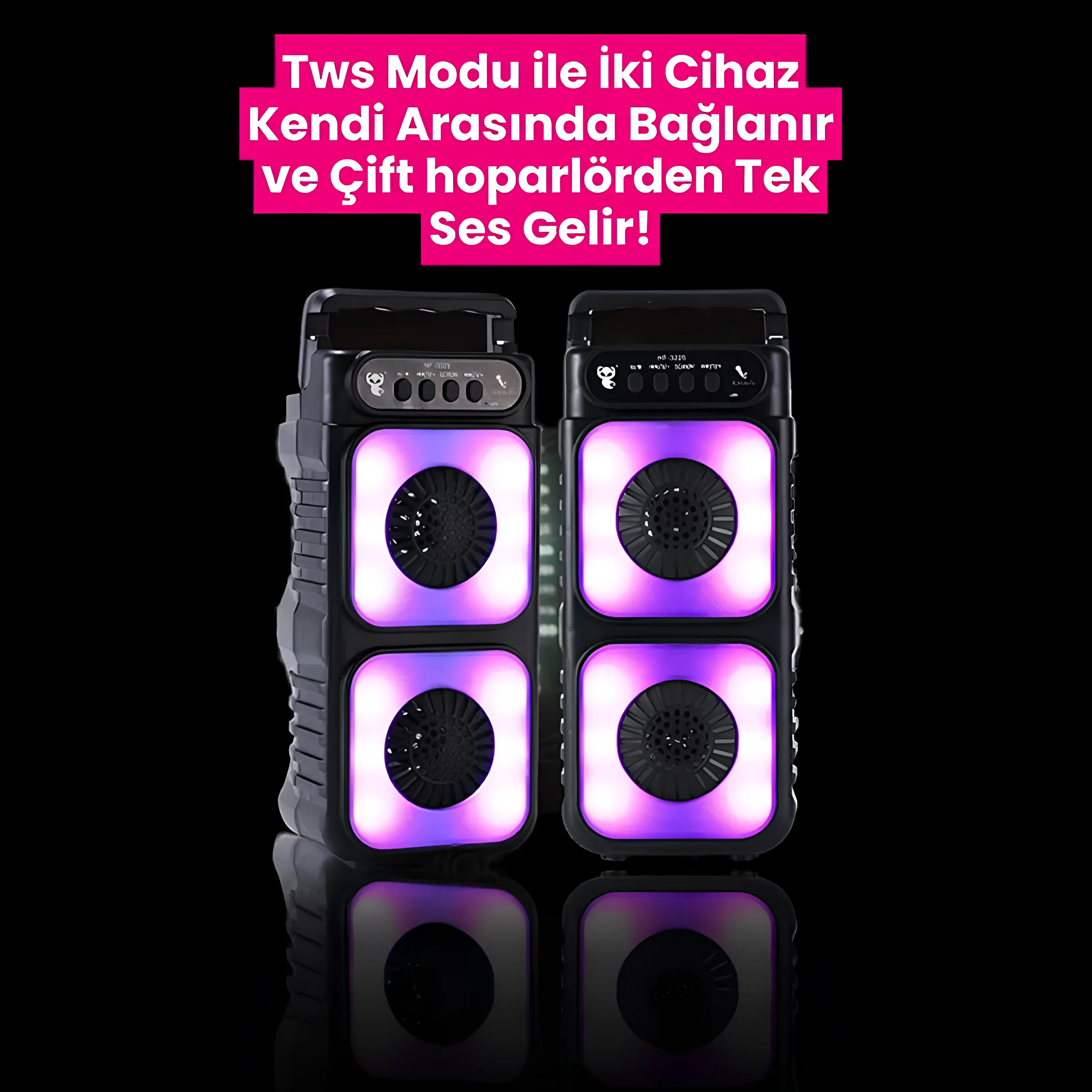 Mikrofonlu RGB Çift Hoparlör Taşınabilir Speaker