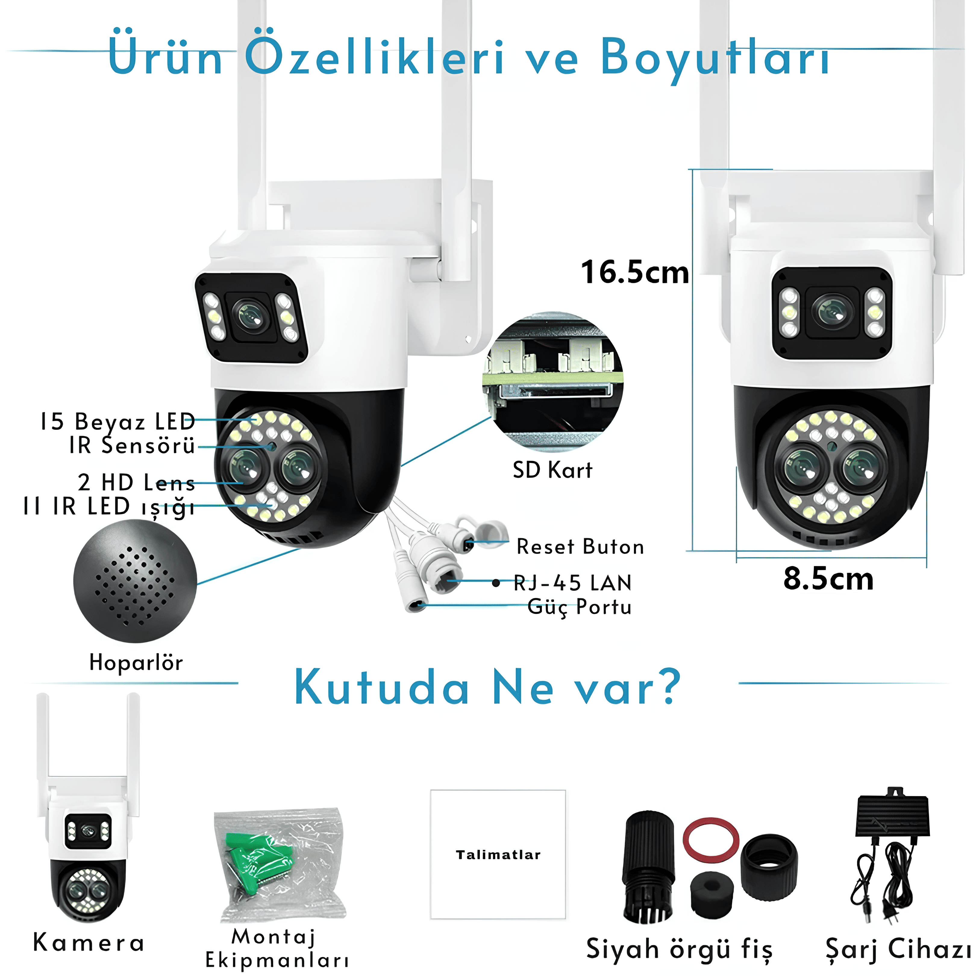 Wı-Fi Dış Mekan Sensör ve Mikrofonlu Akıllı Güvenlik Kamerası