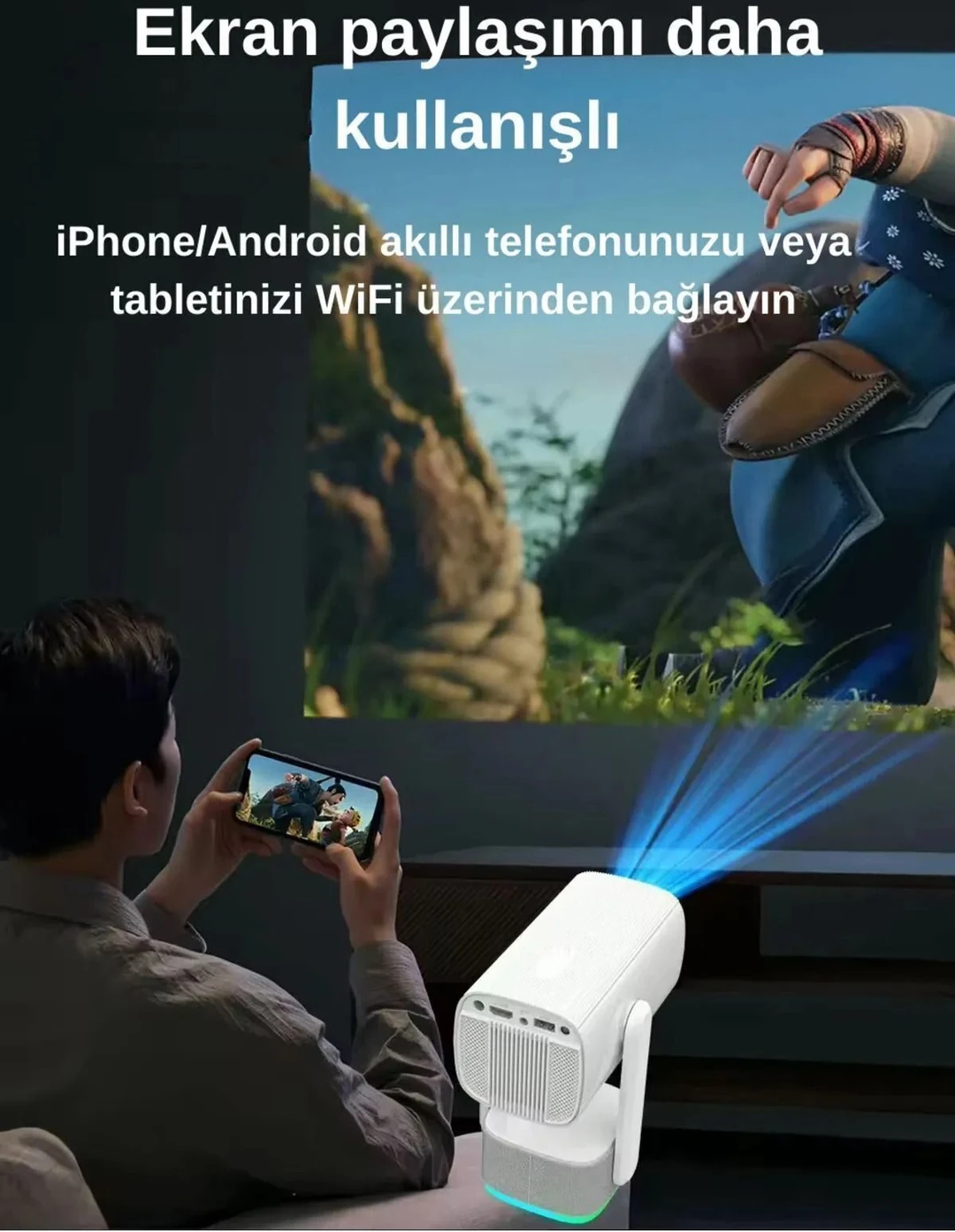 K2 Taşınabilir Sinema Projektörü 4K Şarjlı Bluetooth Akıllı Projeksiyon