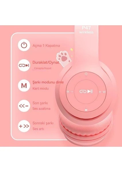 Kedili Işıklı Bluetooth Kulaklık
