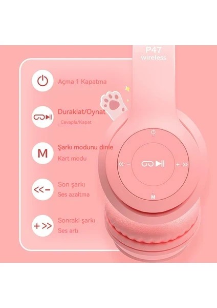2 Adet Kedili Işıklı Bluetooth Kulaklık