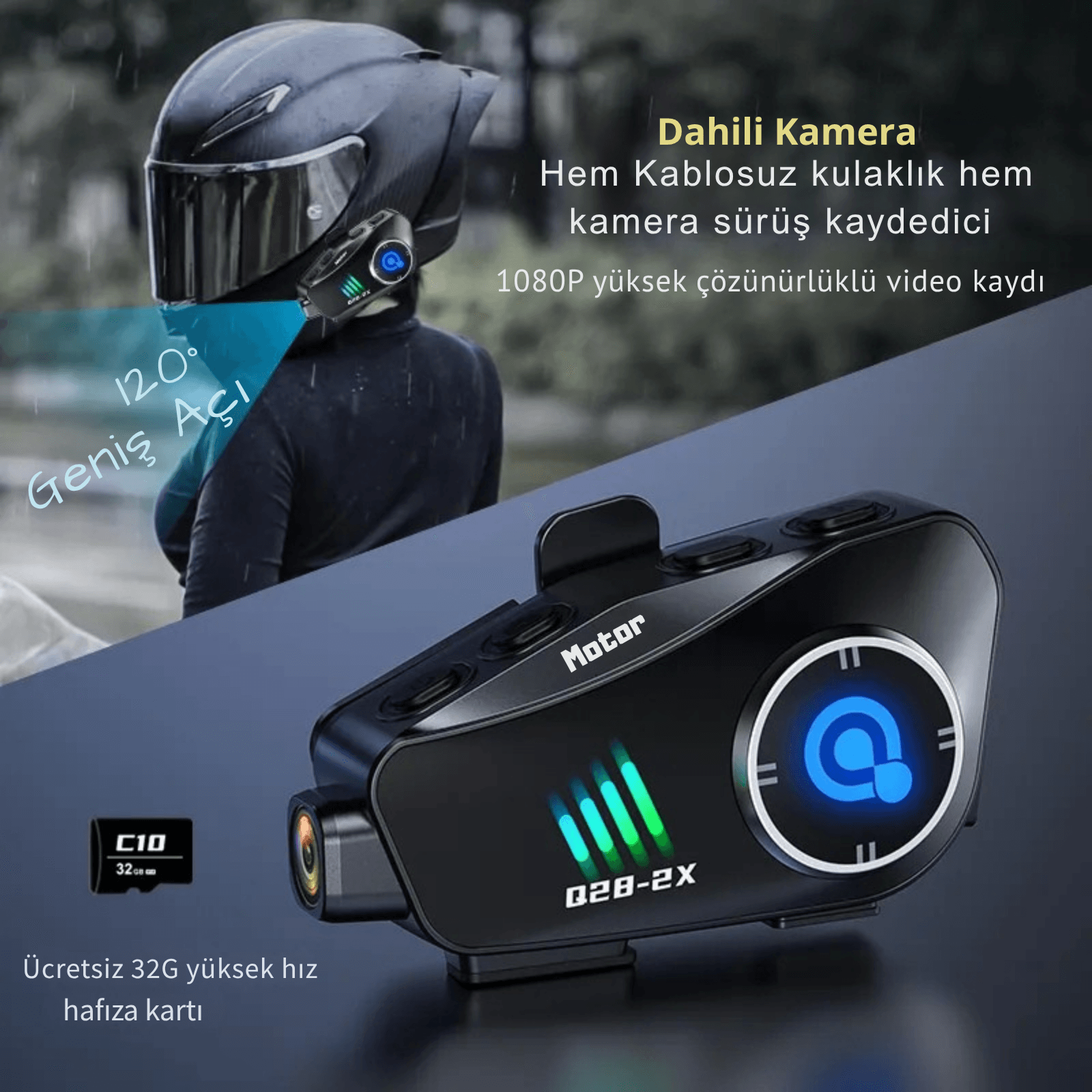 Q28 Motosiklet Kask Kameralı Bluetooth Kulaklık Interkom