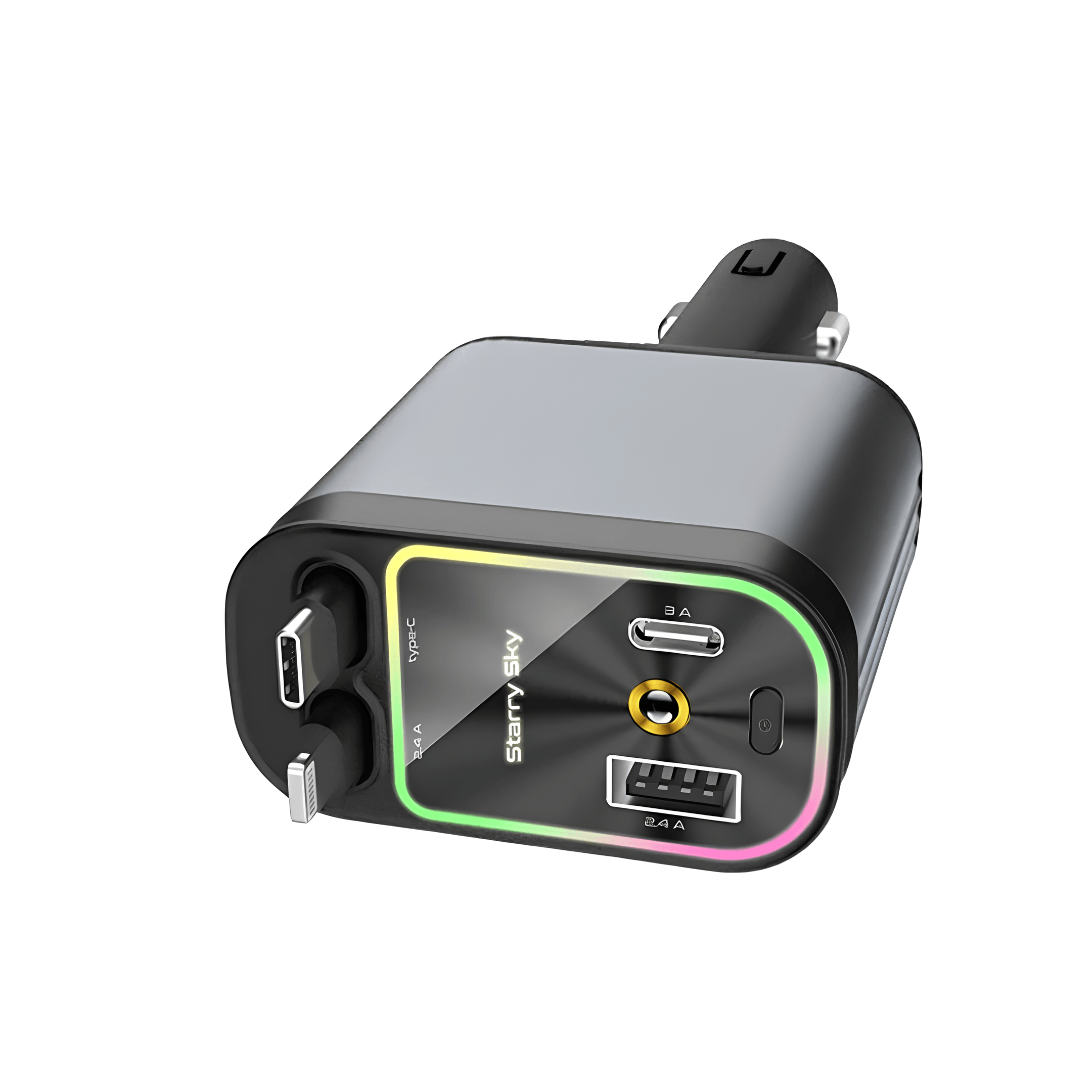 66W 4 in 1 RGB Işıklı Tavan Aydınlatmalı Type C + Iphone Kablolu Araç Hızlı Şarj Cihazı