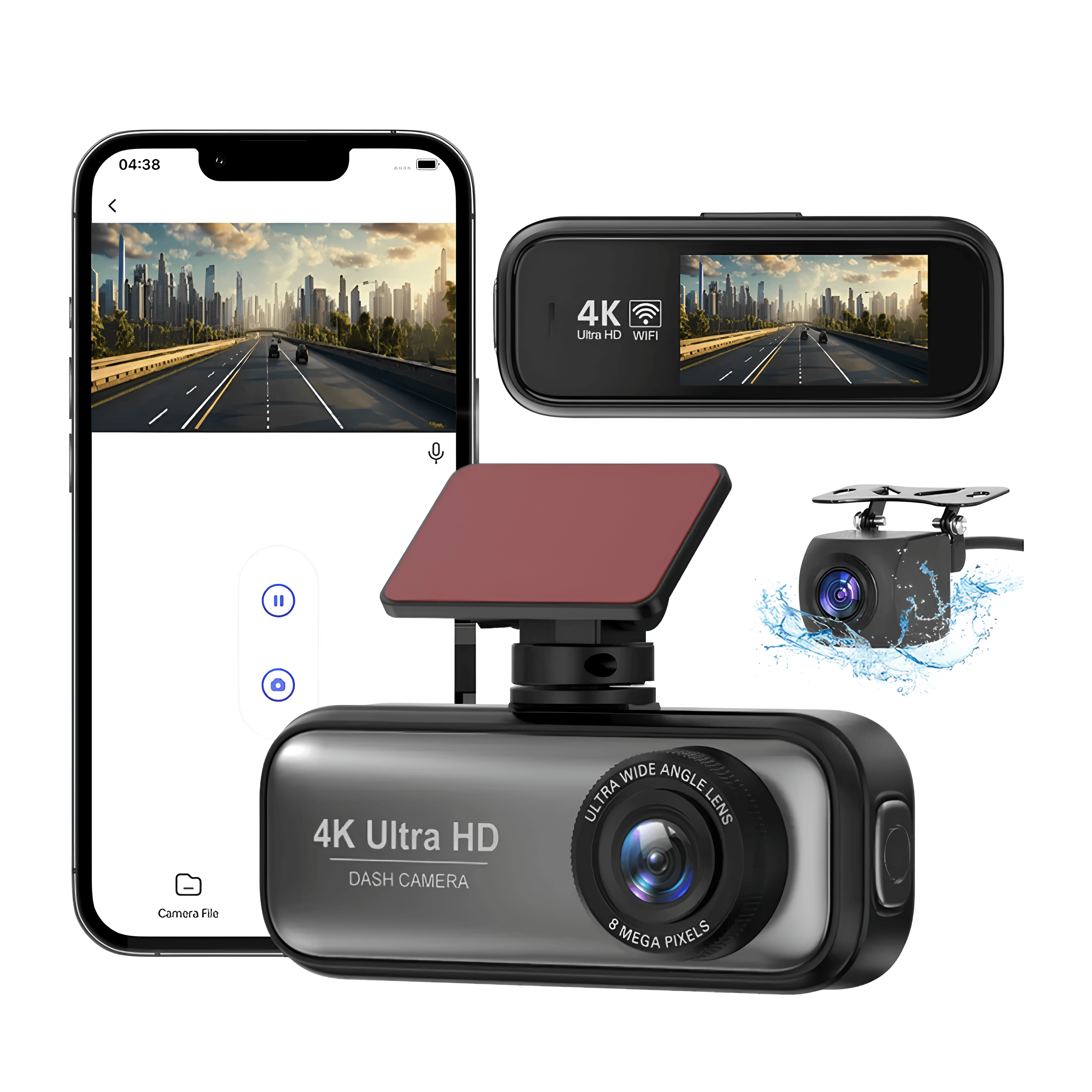 4K Ön + Arka Geniş Açı Lens Araç Kamerası Kayıt Cihazı