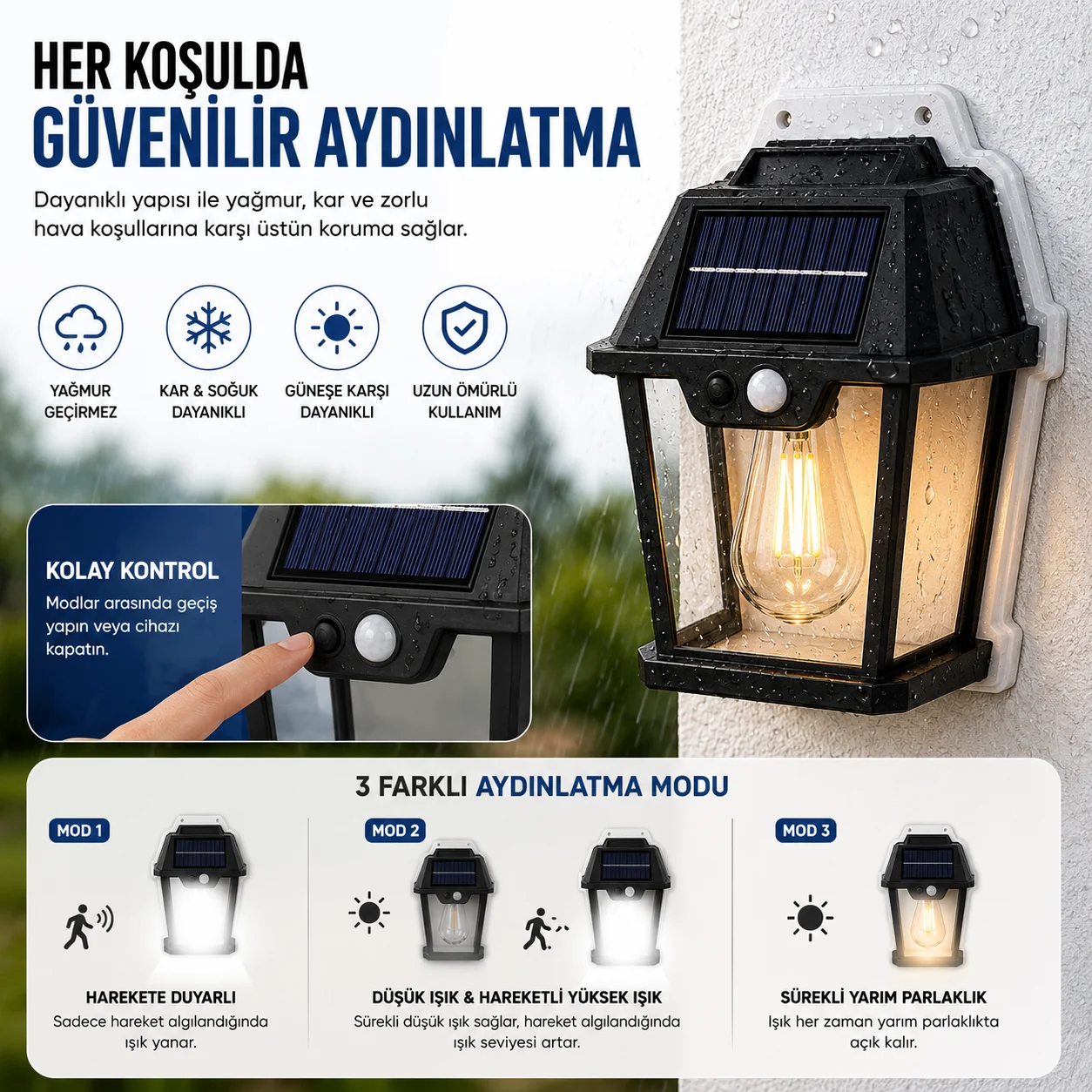 Resim Sensörlü Solar Güneş Enerjili Bahçe Balkon Rustik Ampul 