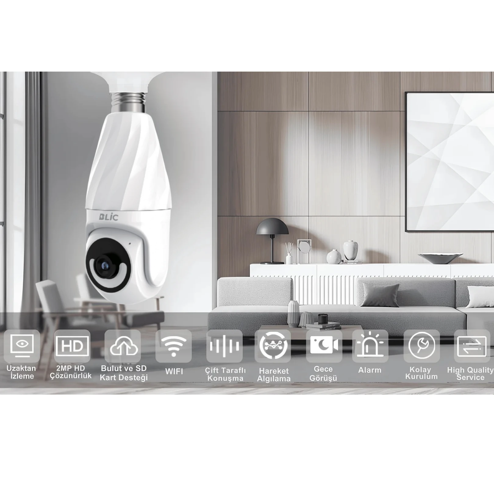 Wi-Fi Akıllı Ampul Kamera (360 Derece Kayıt)