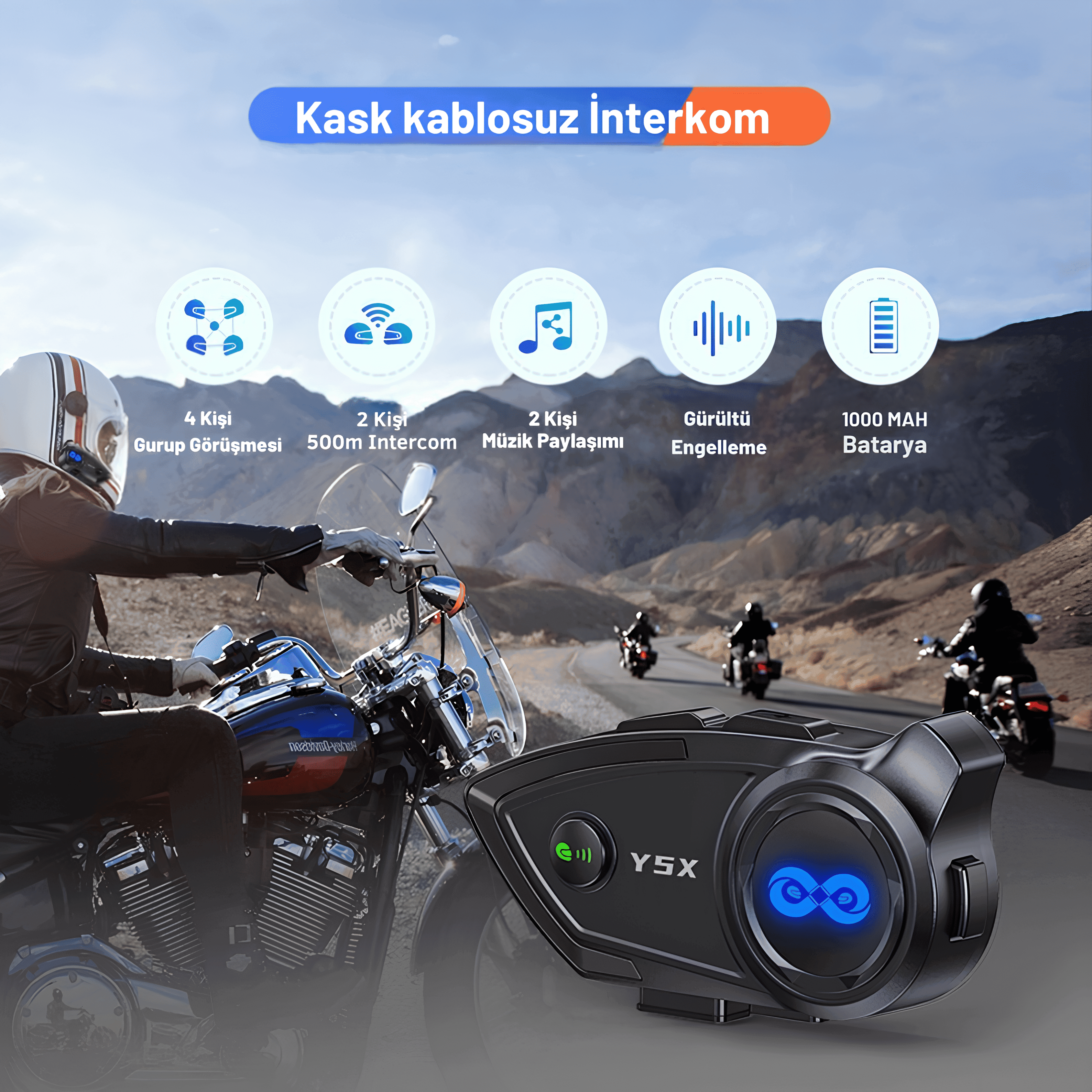 3 Adet Y5X Grup Konuşmalı Kablosuz Kulaklık İnterkom 
