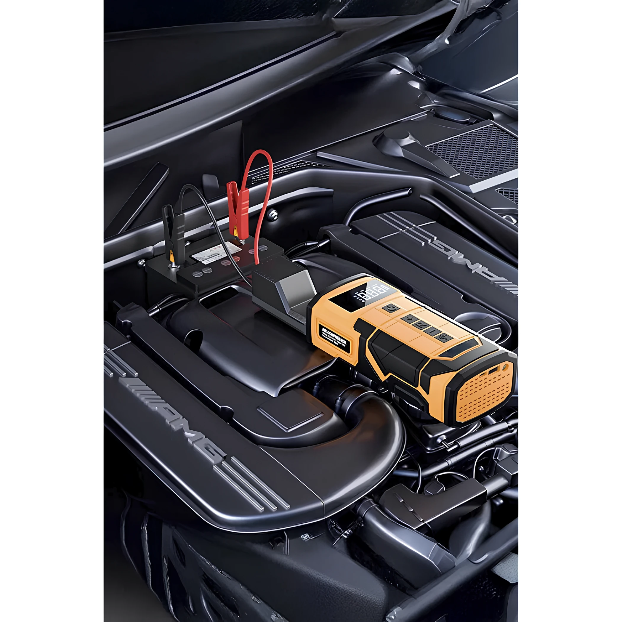 Kablolu/Kablosuz 8000mAh Şarjlı Akü Takviyeli Powerbank Reflektörlü 5in1 Hava Pompası