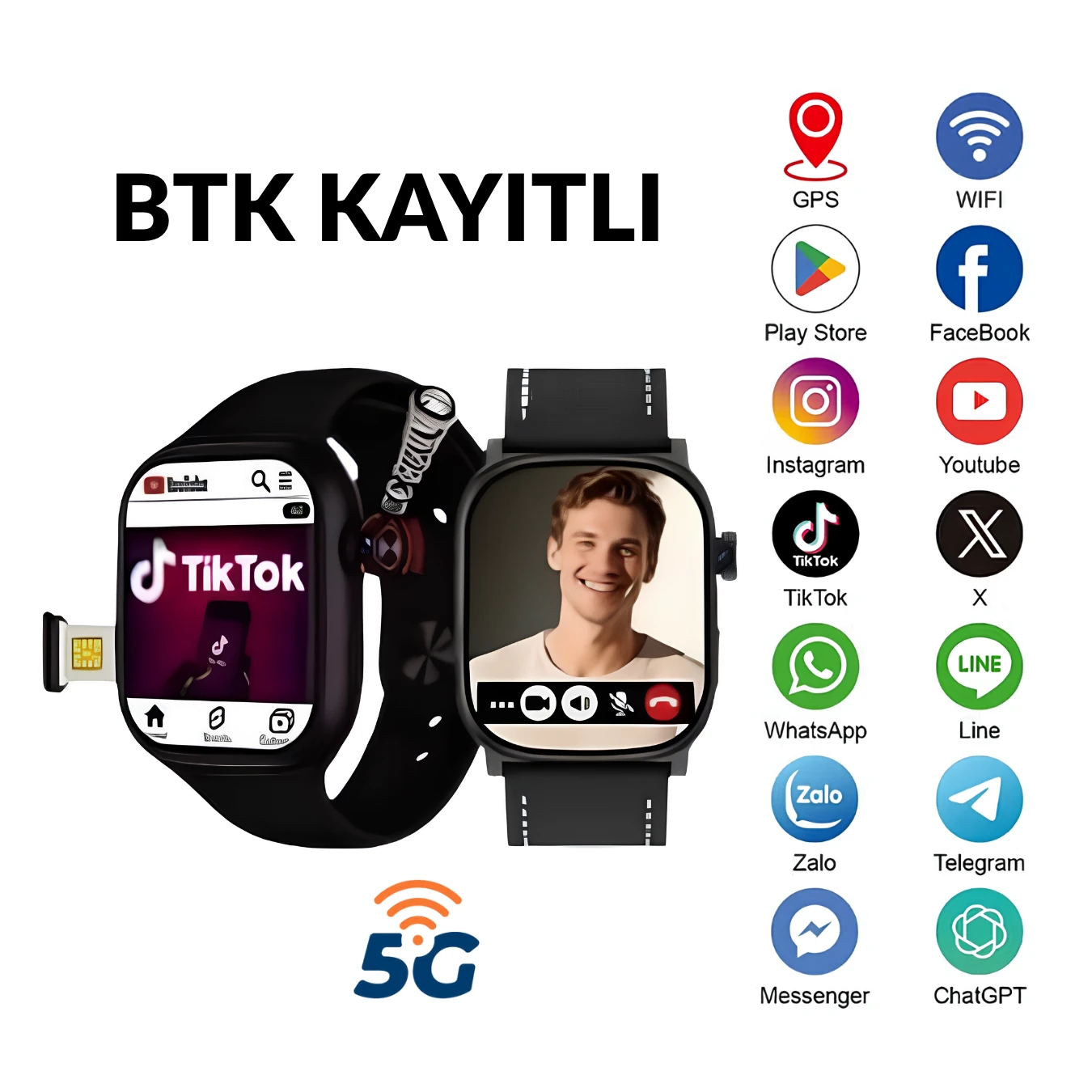 Sim Kartlı 5G Android Akıllı Saat (BTK Kayıtlı)