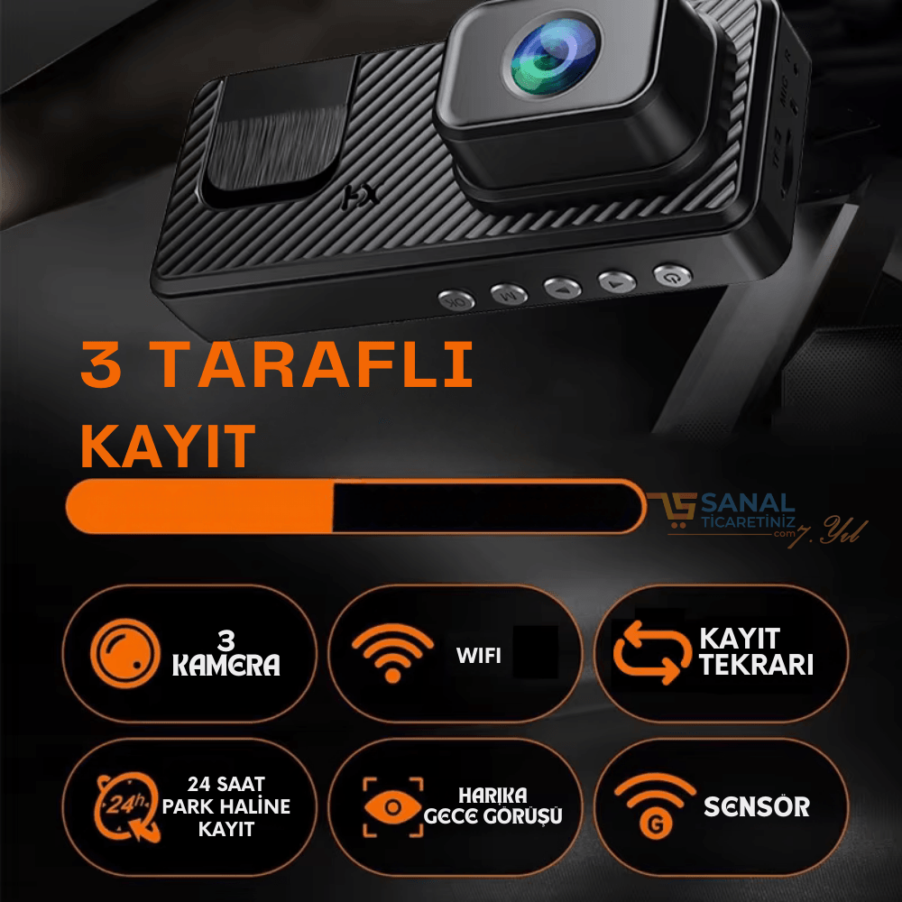 Q301 Çift Lensli 3 Kameralı WI-FI Araç Kamerası 