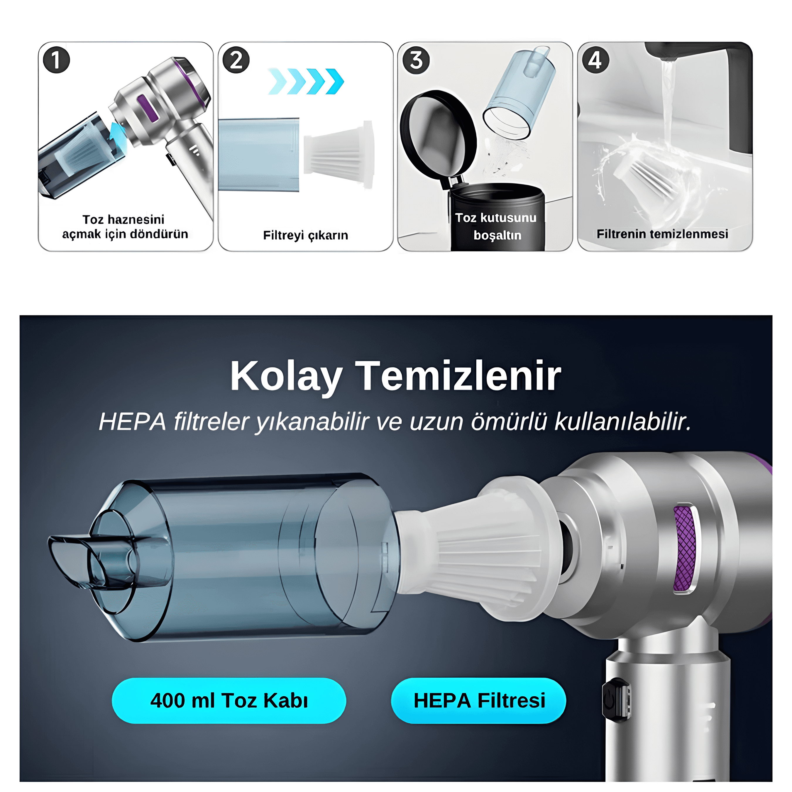 Üflemeli Kablosuz Elektrikli Süpürge