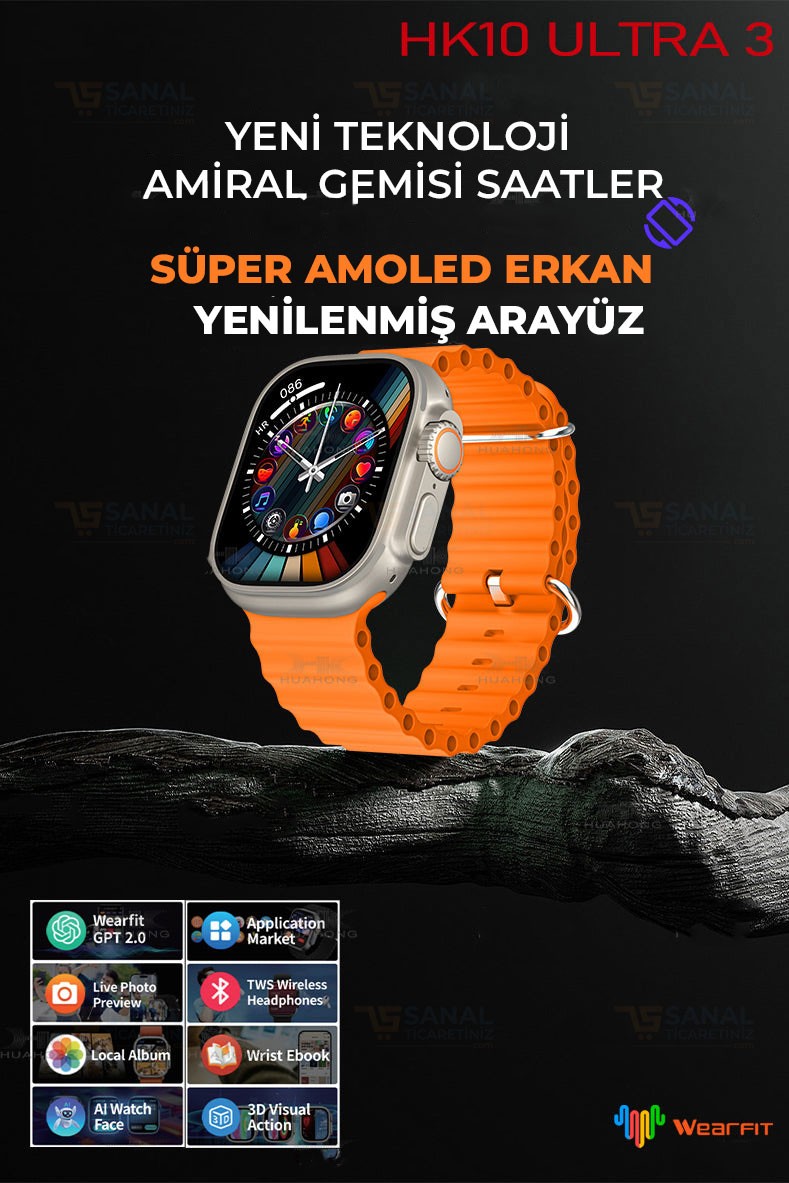 Watch 10 HK Ultra 3 Akıllı Saat (Yeni Sürüm)