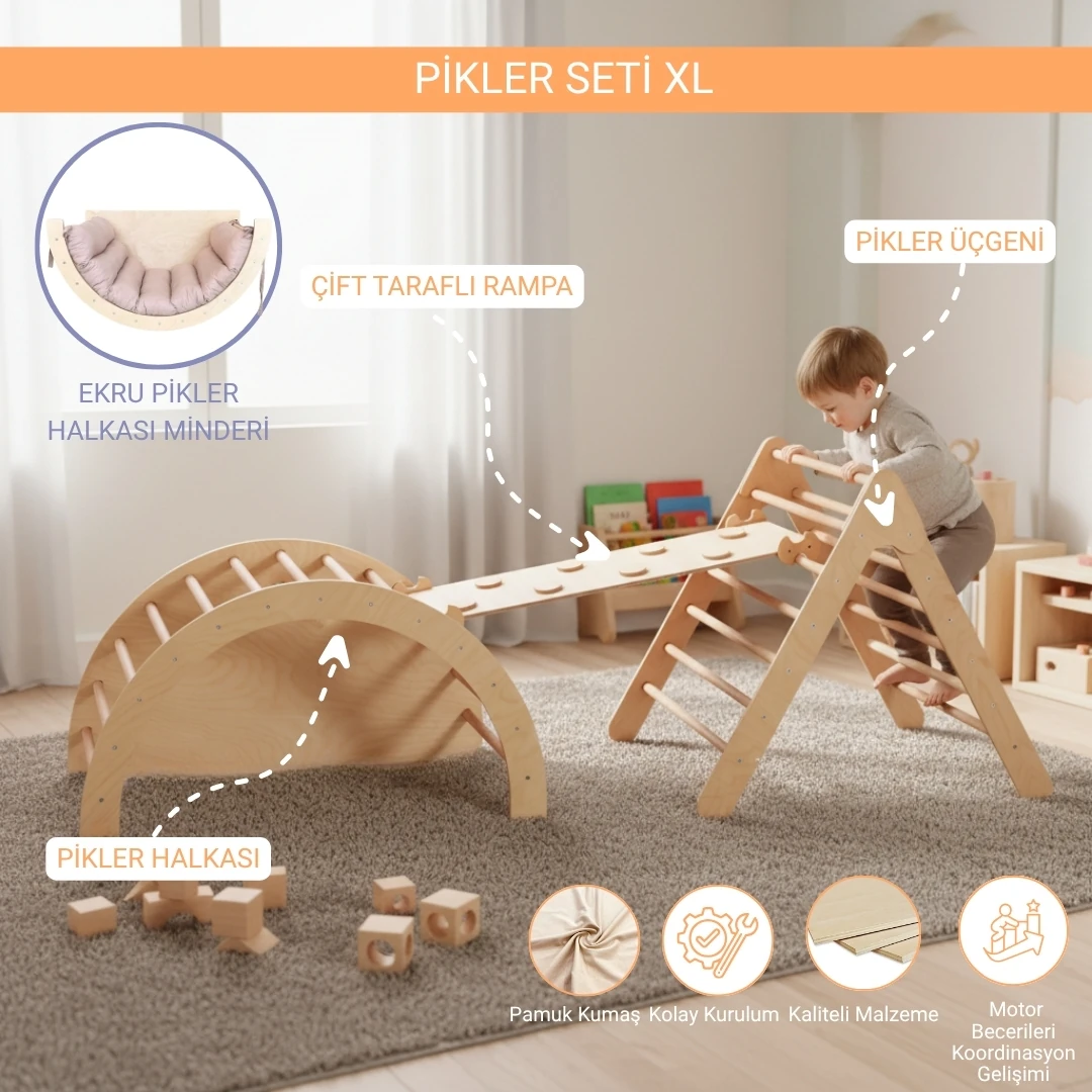 Montessori Pikler Seti 2 - Ekru Minderli