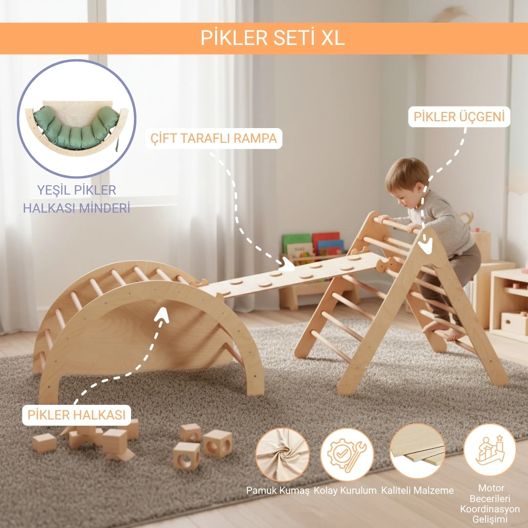 Montessori Pikler Seti 2 - Haki Minderli
