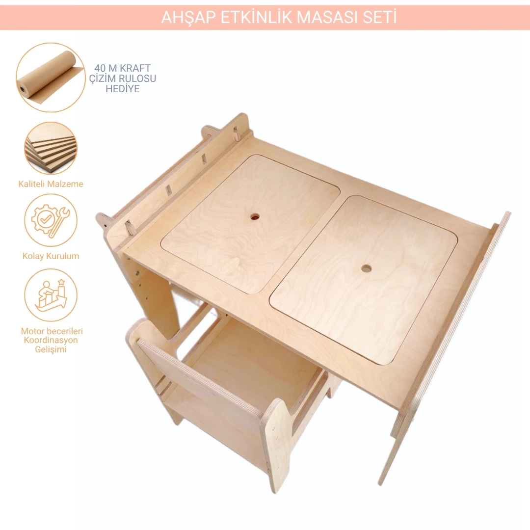 Montessori Ahşap Etkinlik Masası Seti
