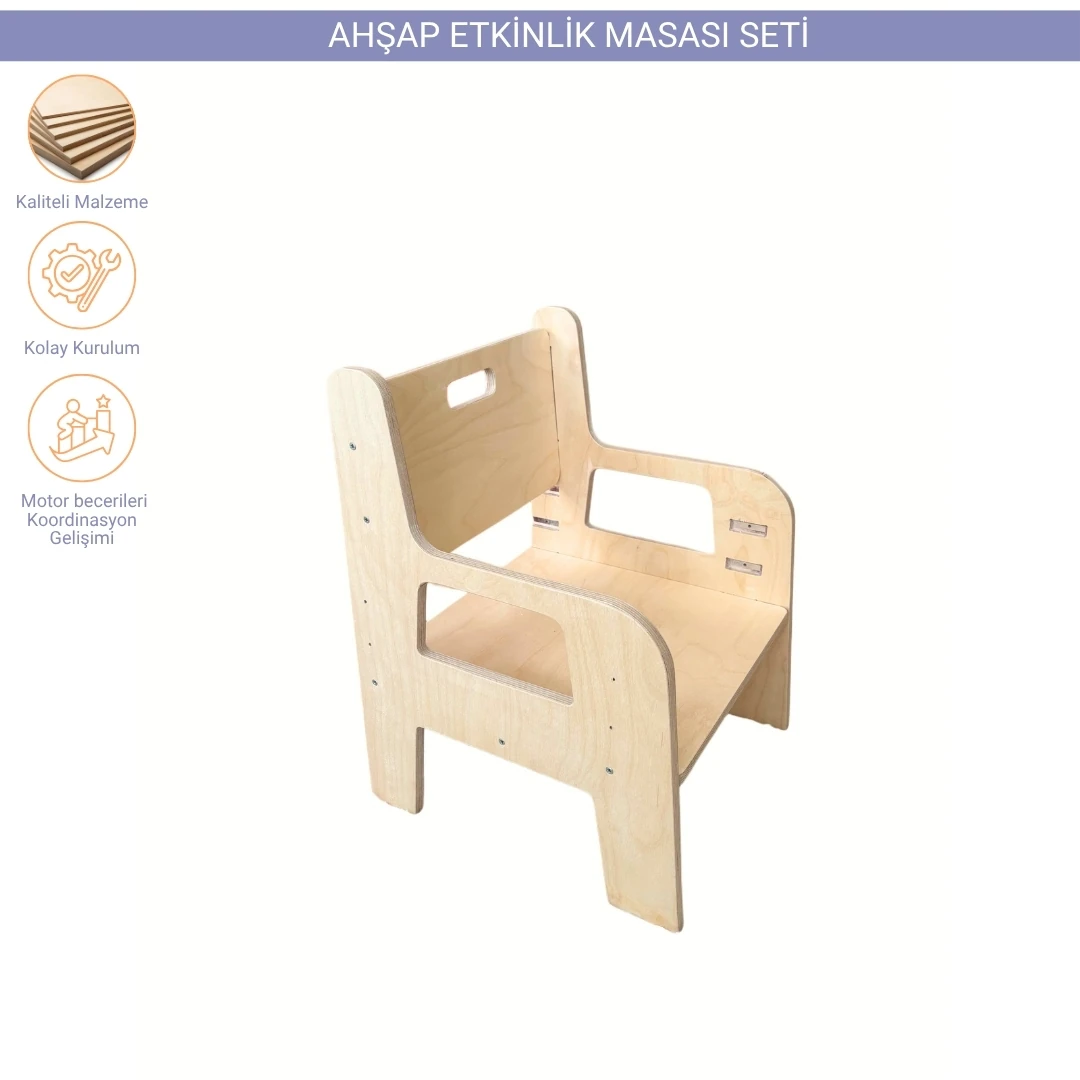 Montessori Ahşap Etkinlik Masası ve Sandalyesi (kademeli)