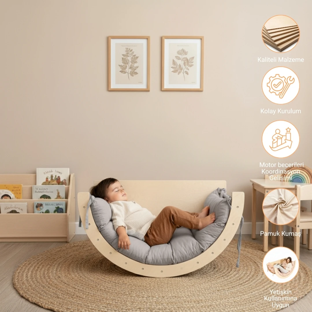 Montessori Pikler Halkası - Gri Minderli