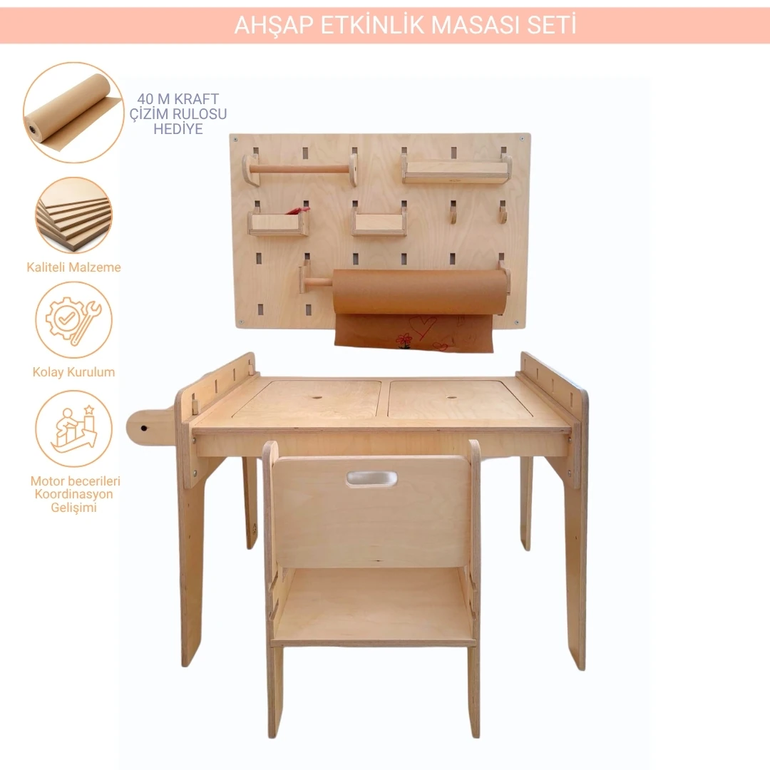 Montessori Ahşap Etkinlik Masası Seti
