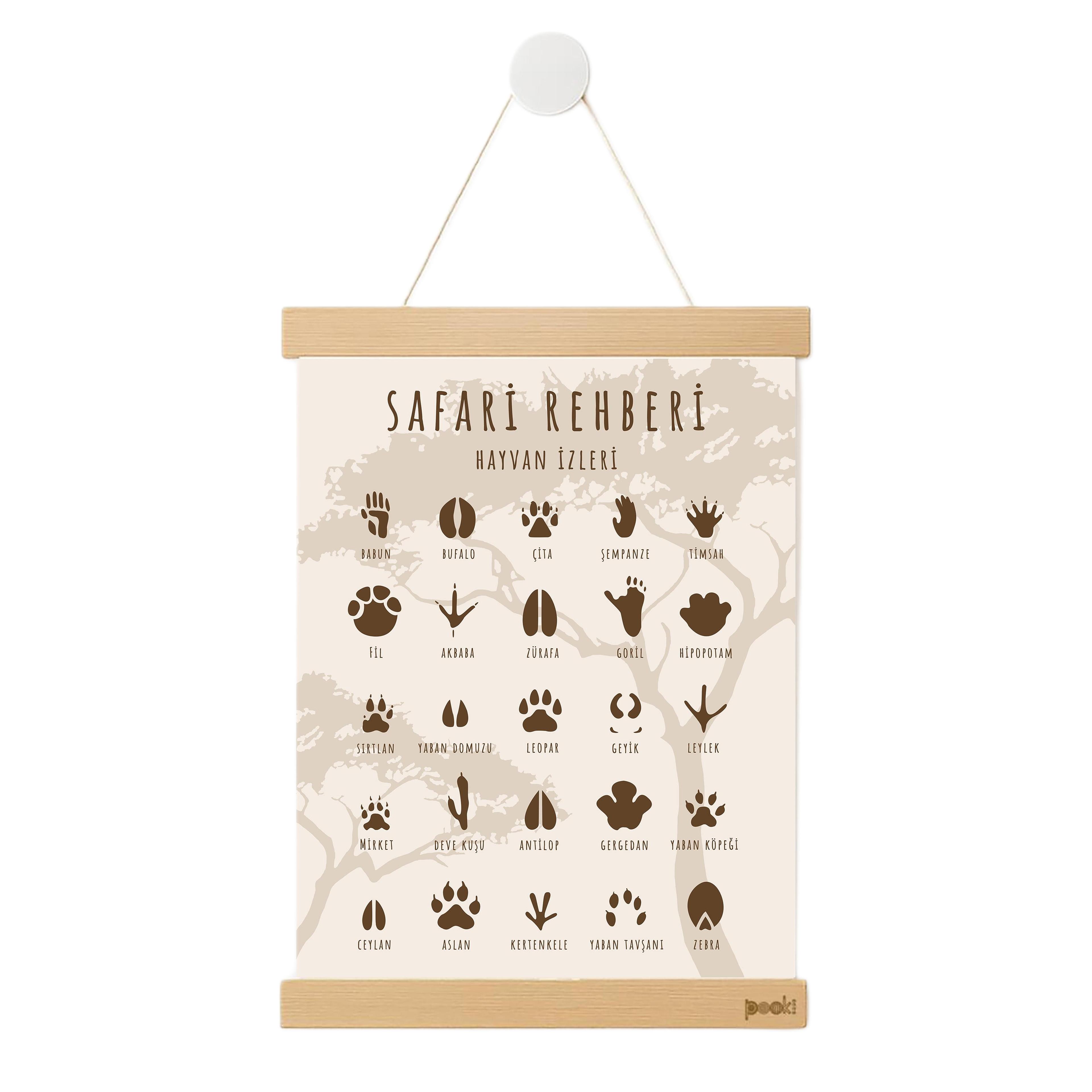 Safari Rehberi Poster-Ahşap Manyetik Askılı 