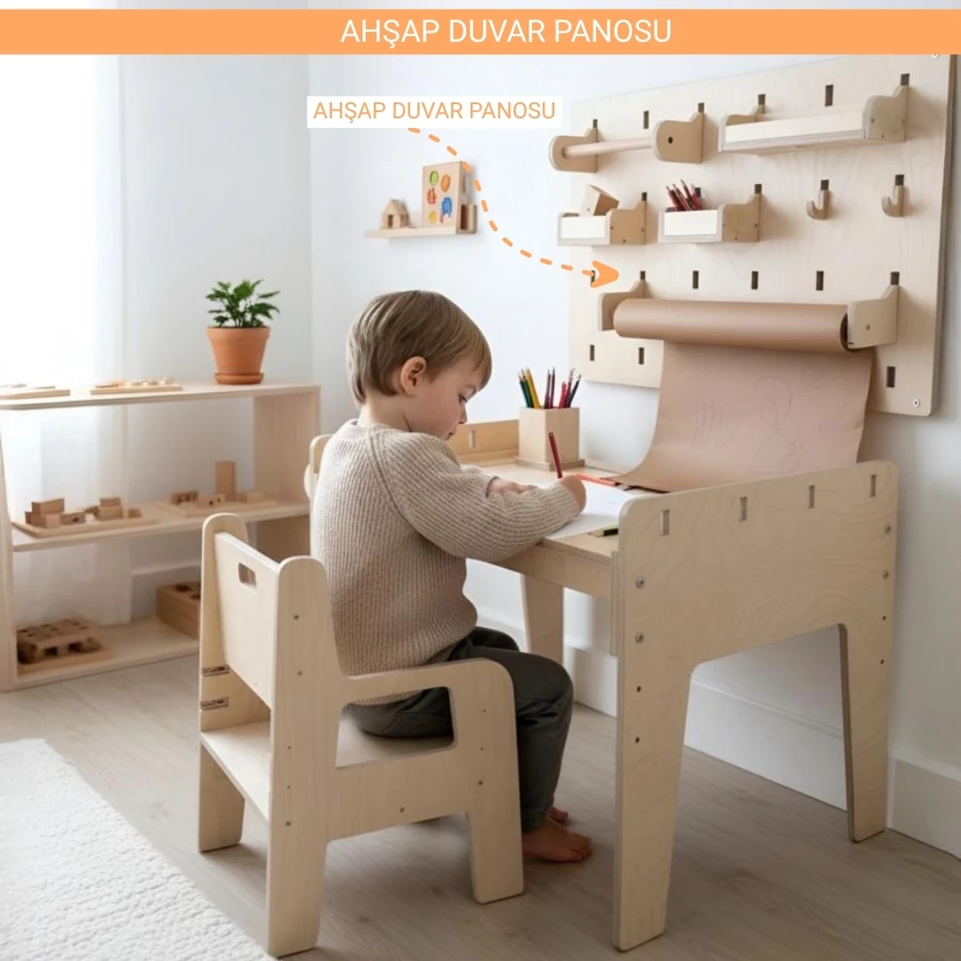 Montessori Ahşap Duvar Panosu Kutulu