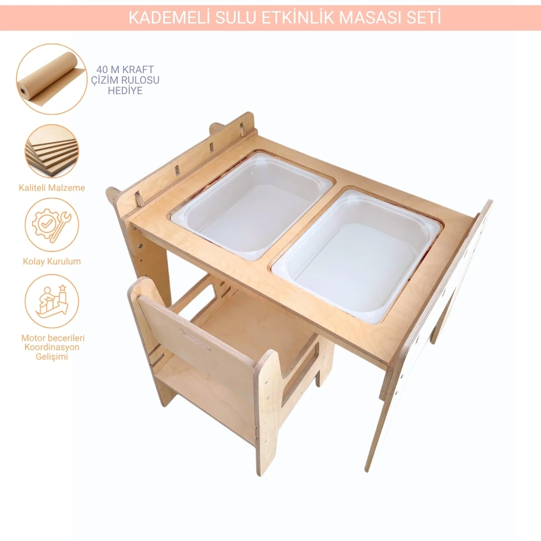 Montessori Ahşap Etkinlik Masası Seti