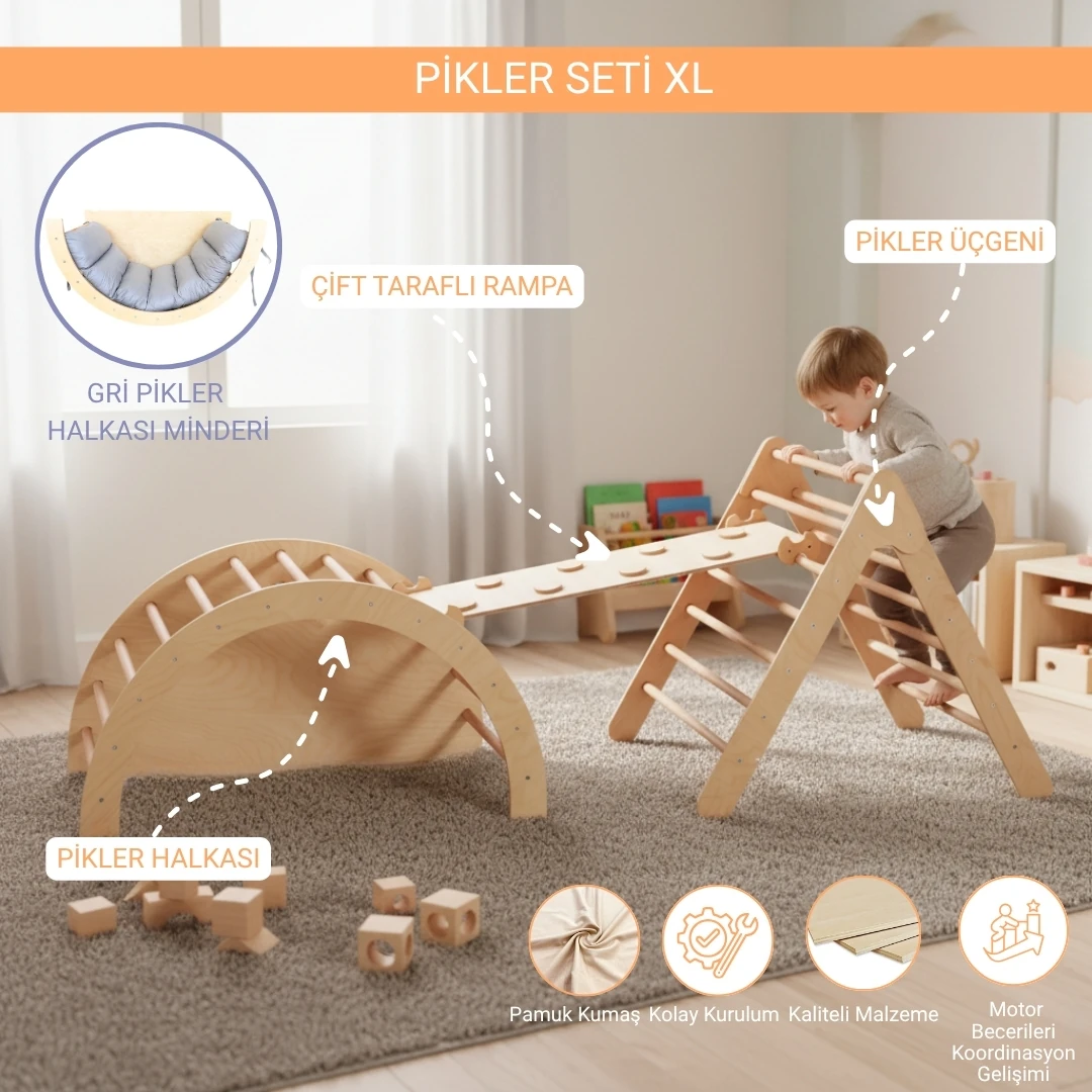 Montessori Pikler Seti 2 - Gri Minderli