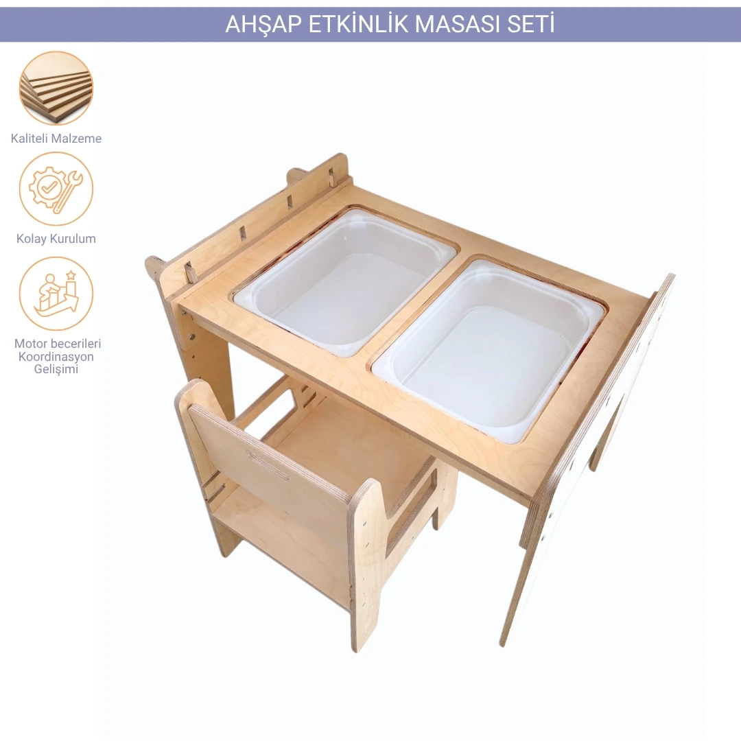 Montessori Ahşap Etkinlik Masası ve Sandalyesi (kademeli)