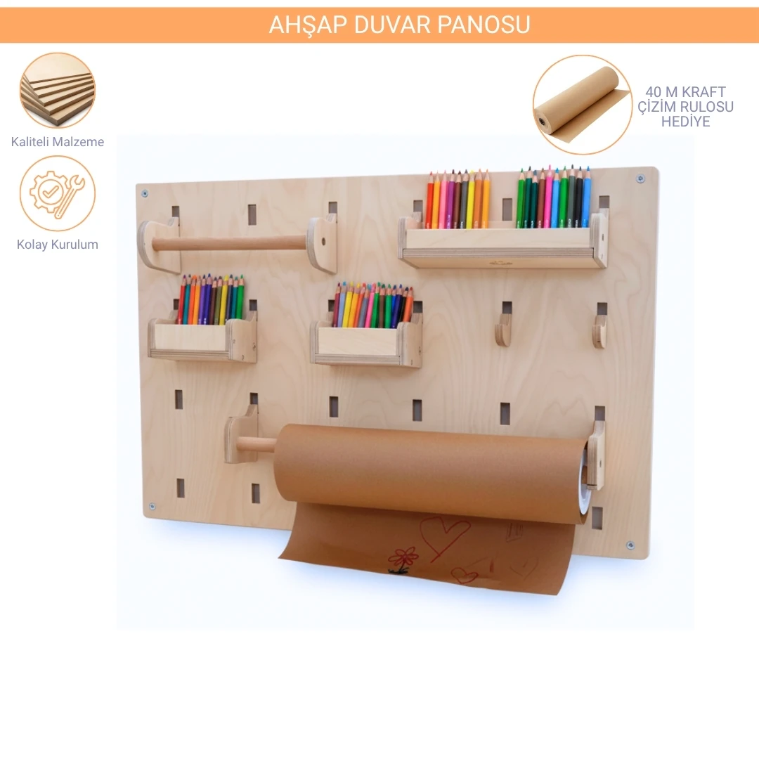 Montessori Ahşap Duvar Panosu Kutulu