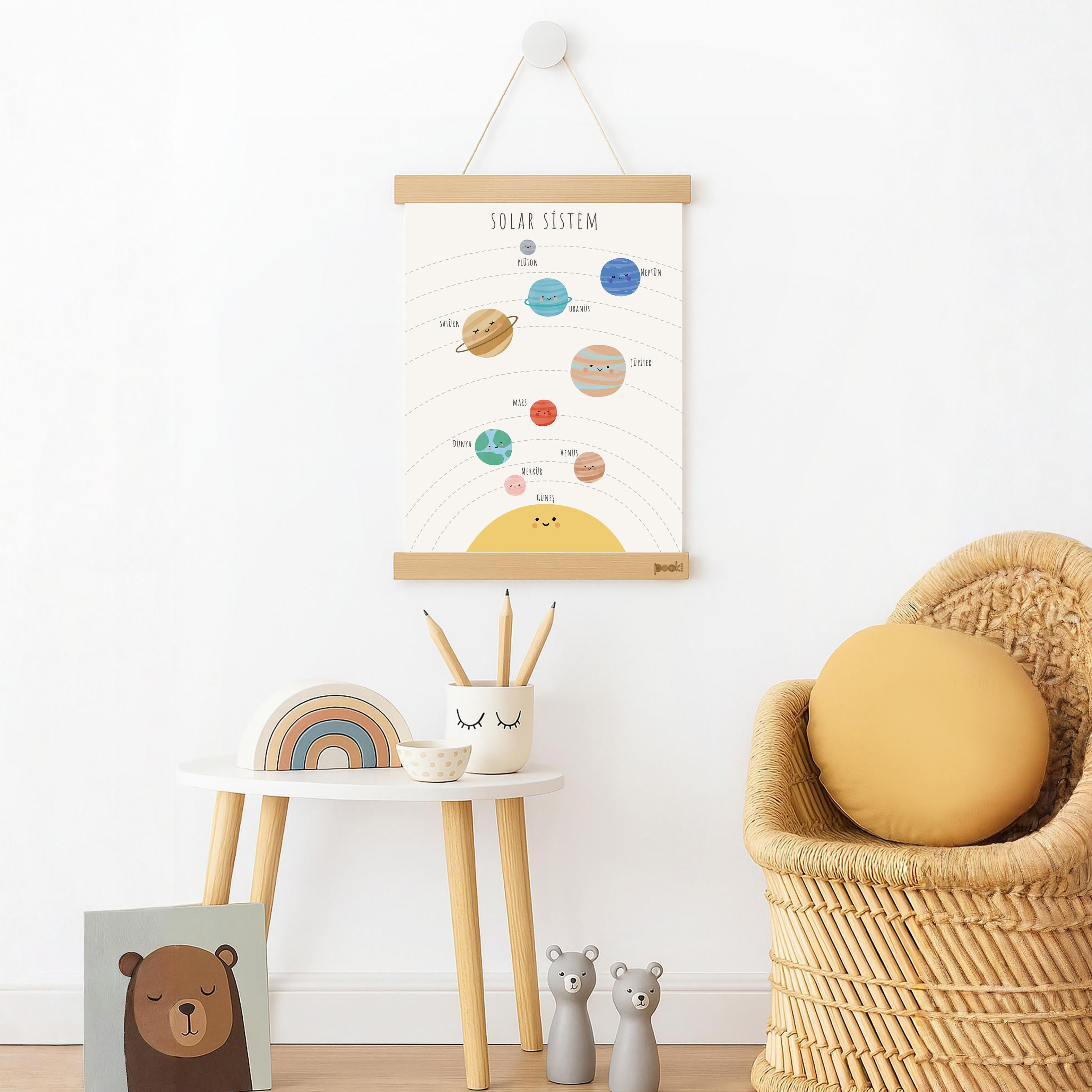 Solar Sistem Posteri-Manyetik Ahşap Askılı