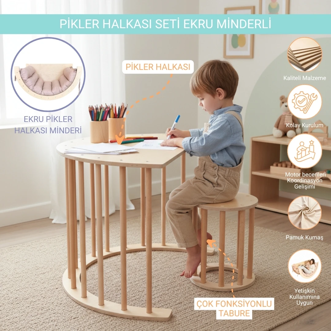 Montessori Pikler Halkası Seti - Ekru Minderli