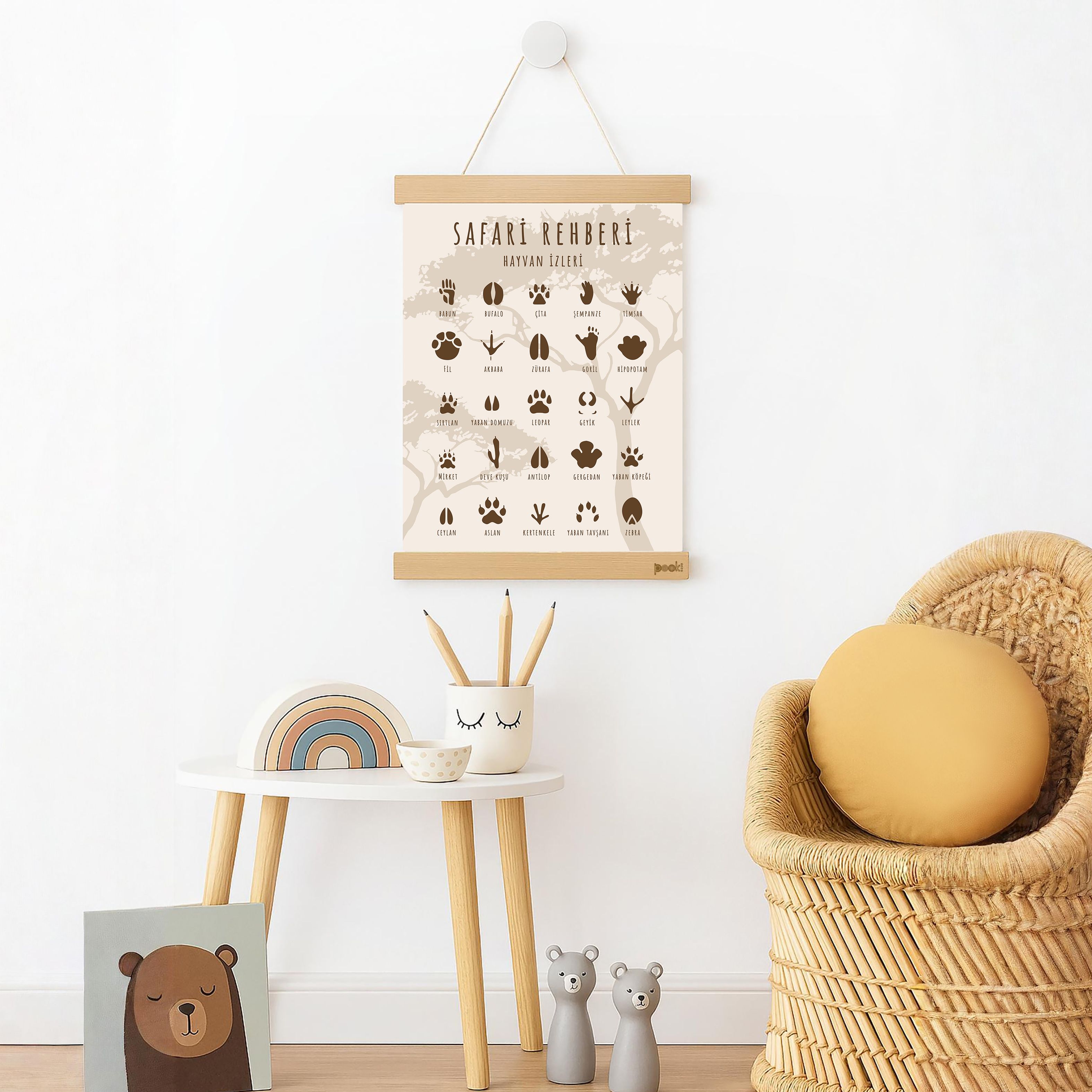 Safari Rehberi Poster-Ahşap Manyetik Askılı 