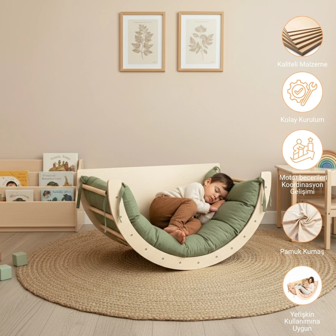 Montessori Pikler Halkası - Haki Minderli