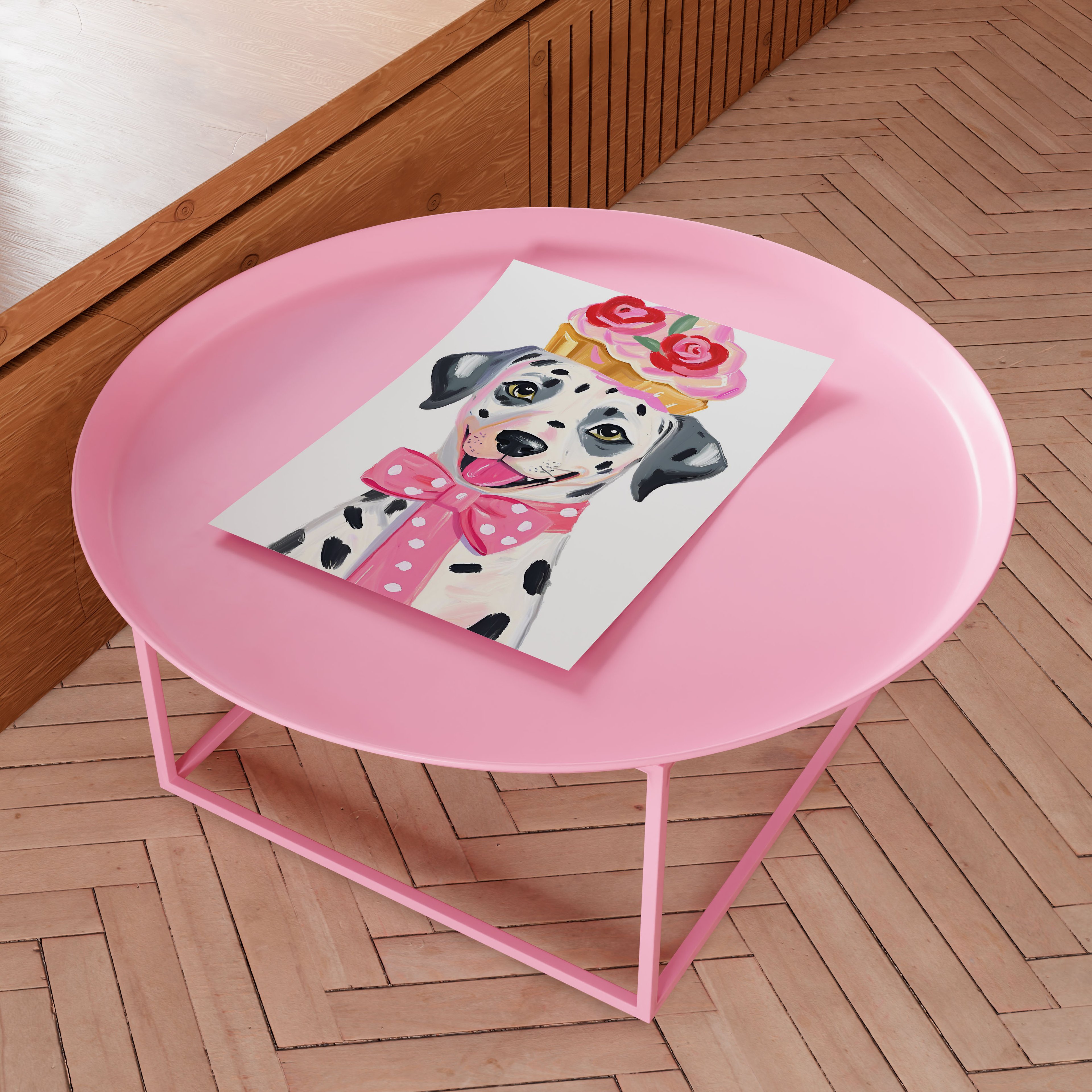Cupcake Şapkalı Dalmaçyalı Köpek Çerçevesiz Poster