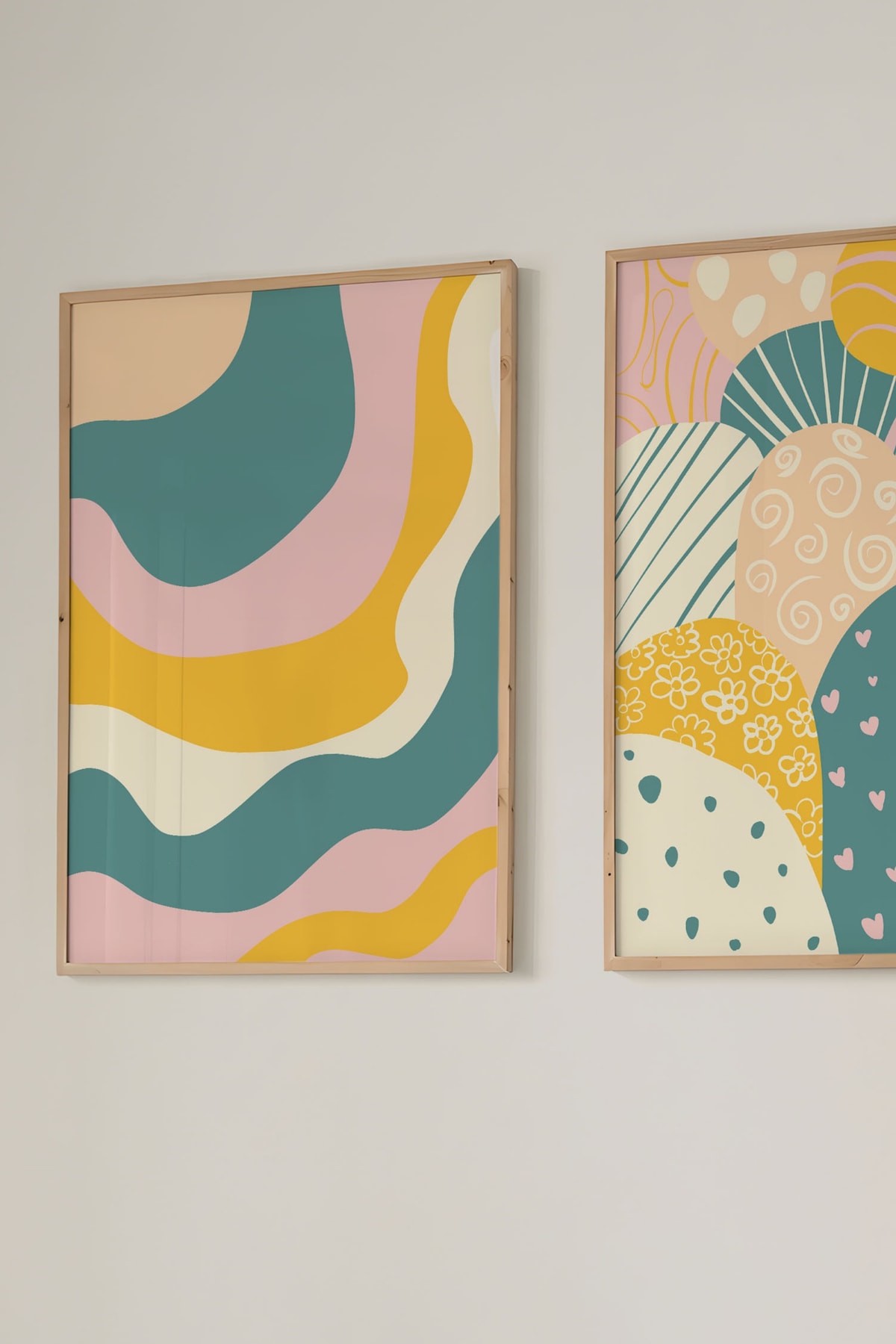 3'lü Poster Seti Sarı Yeşil Harmonisi Duvar Dekorasyonu