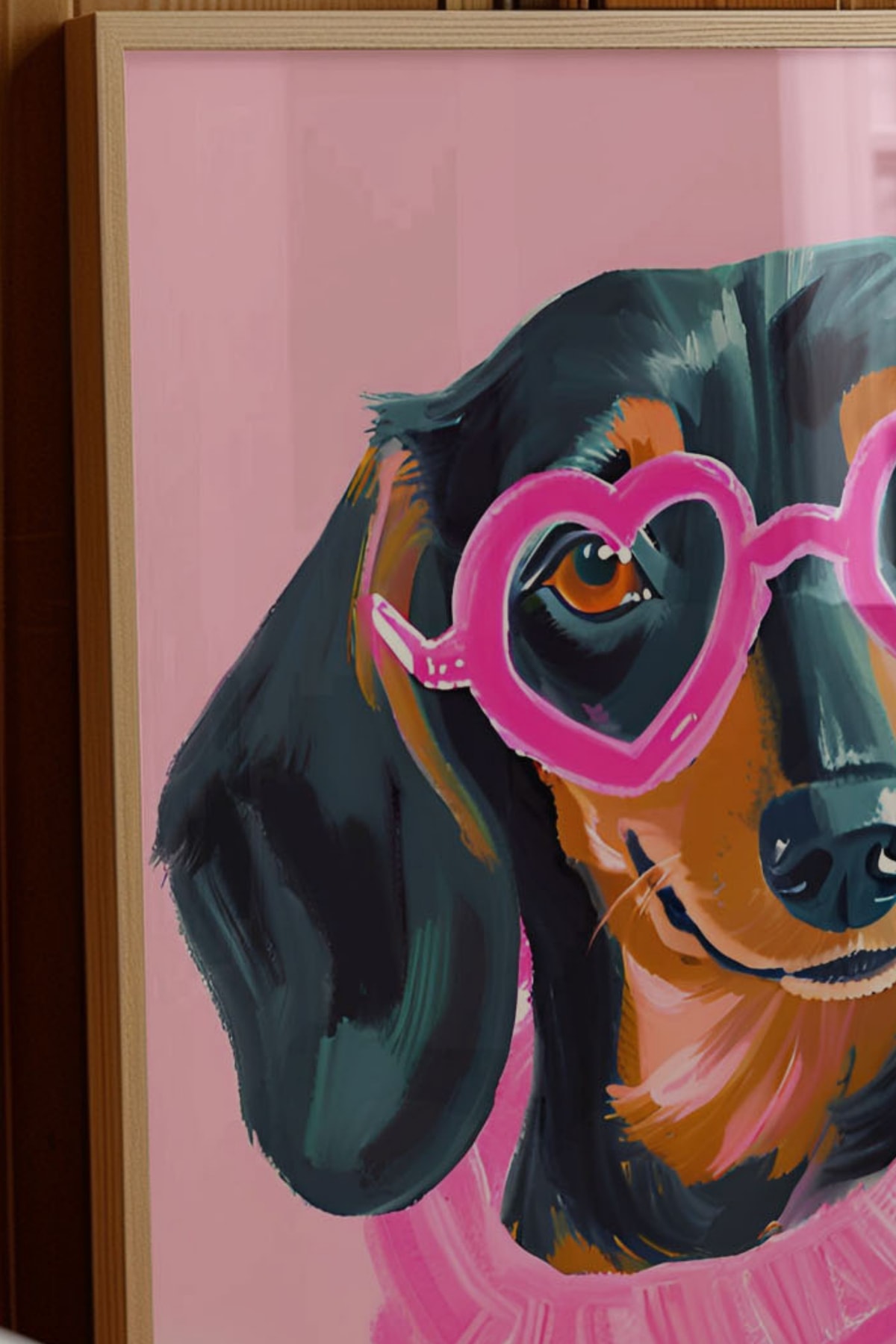 Kalpli Pembe Gözlüklü Sosis Köpek Çerçevesiz Poster