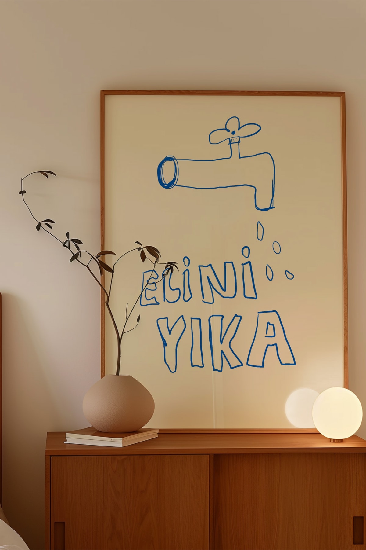 Elini Yıka Çerçevesiz Poster Banyo Duvar Dekor Lavabo Duvar Posteri