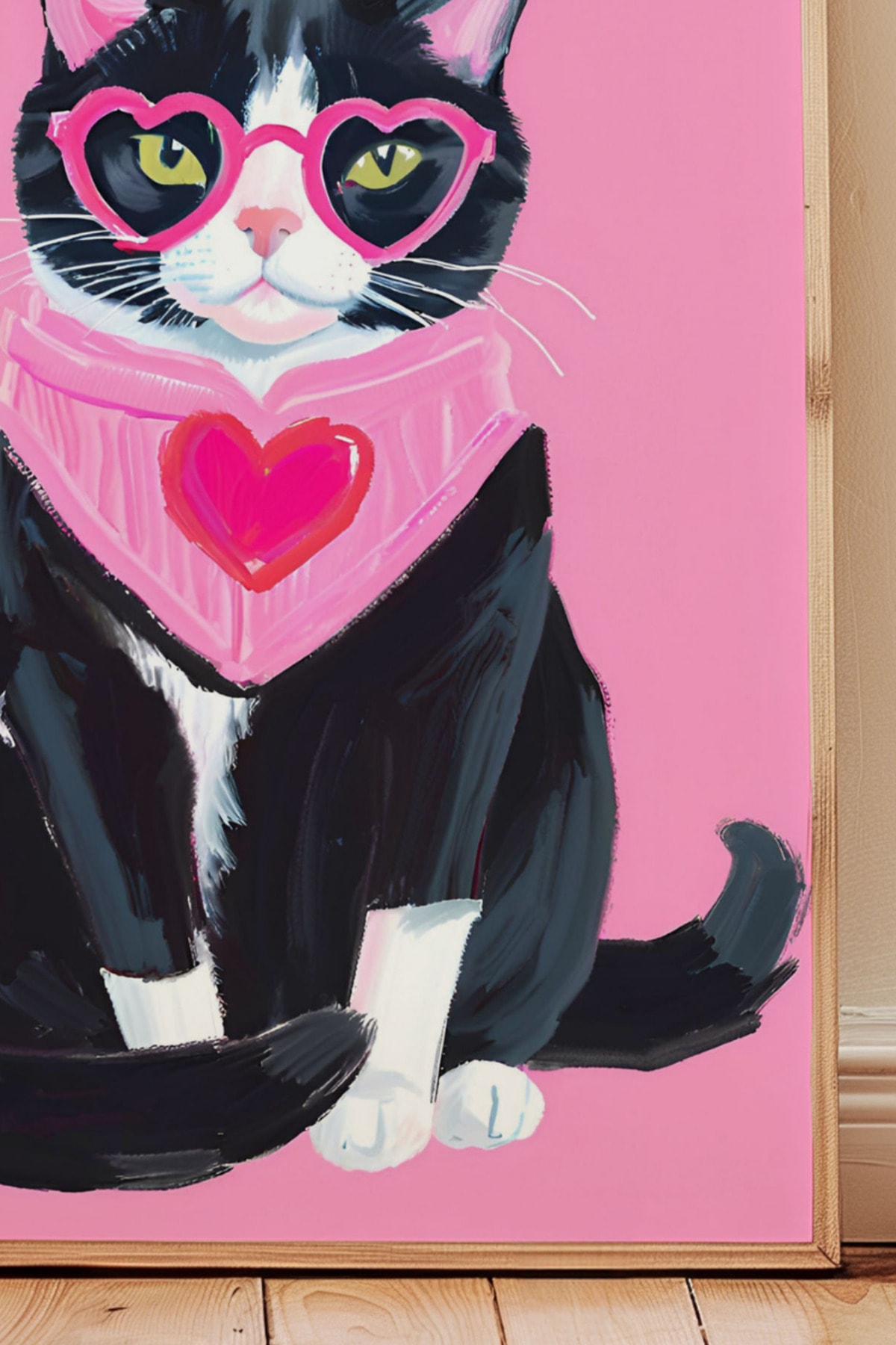 Pembe Gözlüklü Smokin Kürklü Kedi Çerçevesiz Poster