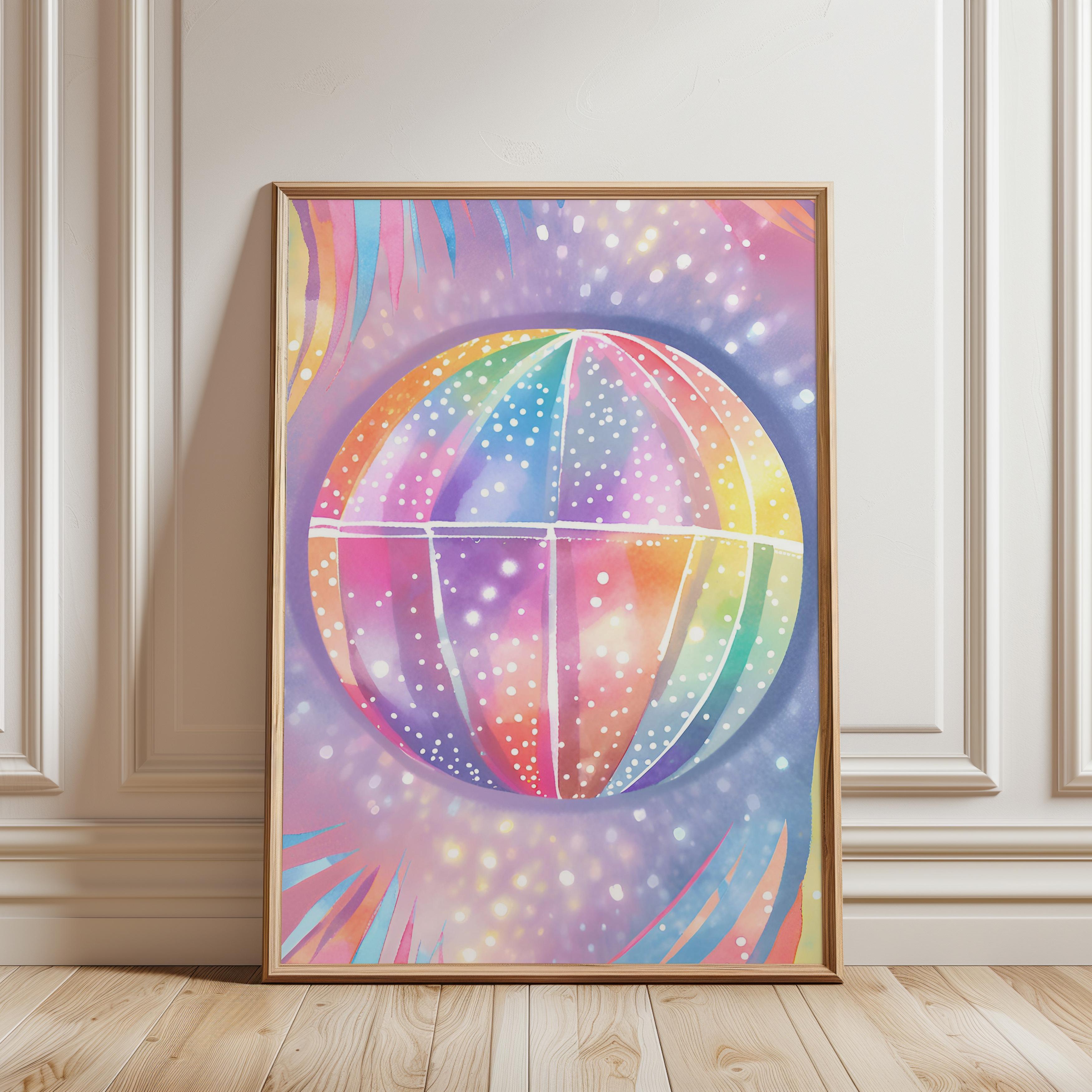 Gökkuşağı Parıltılı Disko Topu Çerçevesiz Poster