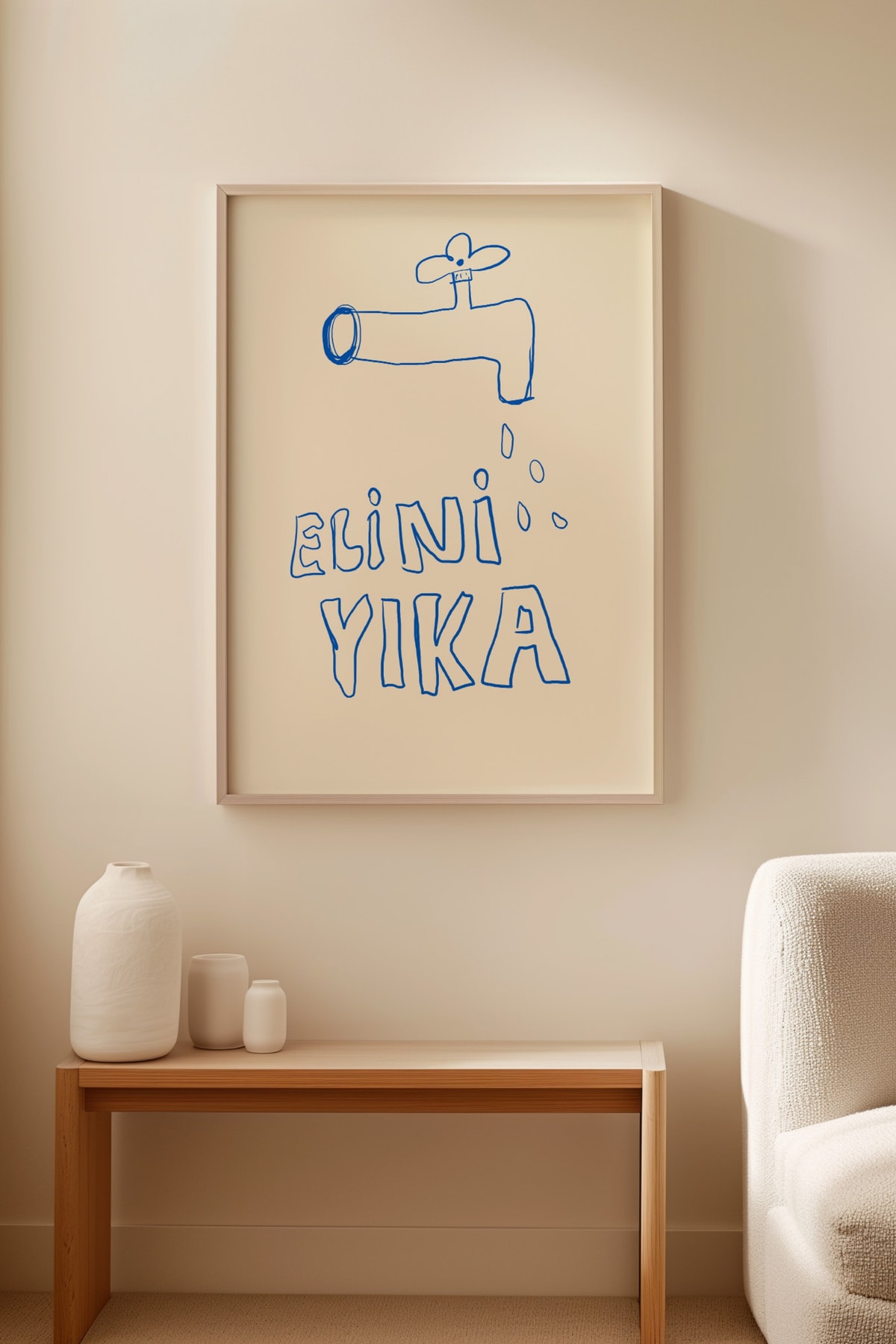 Elini Yıka Çerçevesiz Poster Banyo Duvar Dekor Lavabo Duvar Posteri
