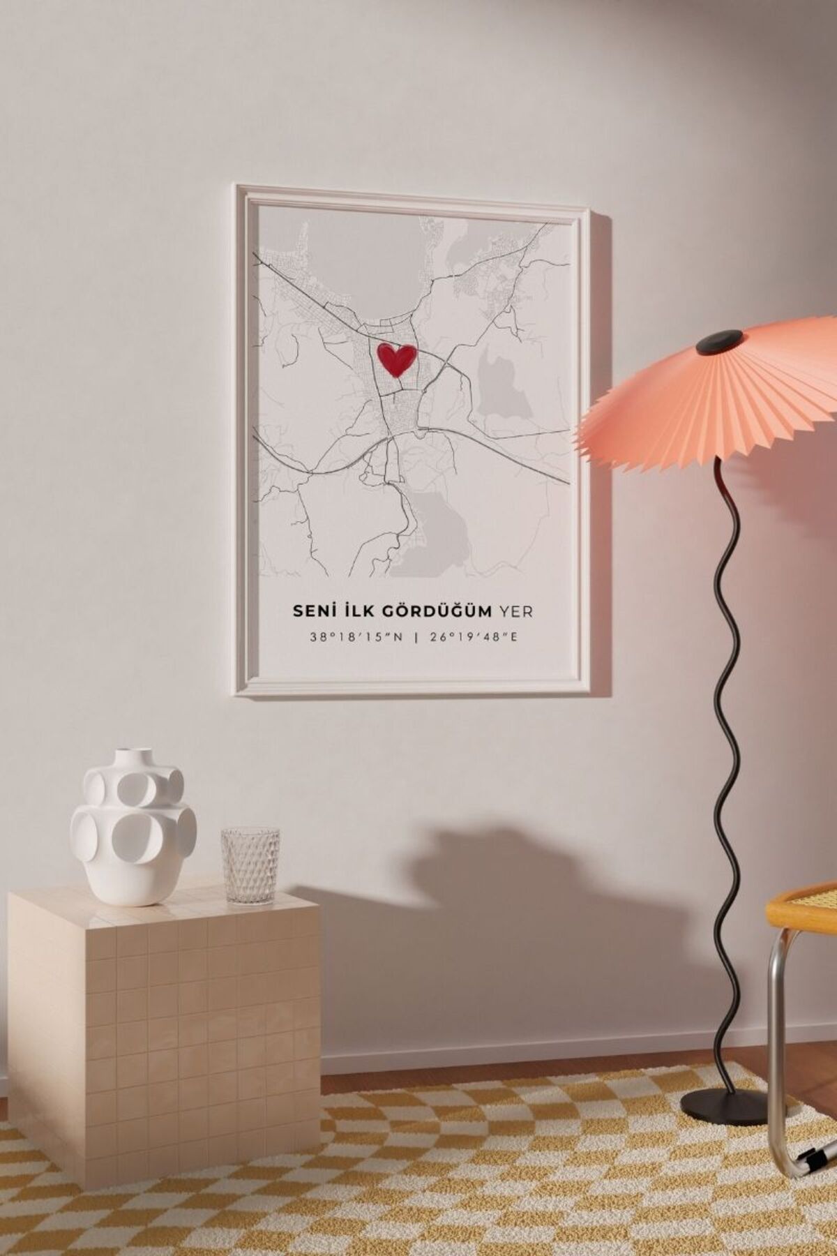 'Alaçatı' Seni İlk Gördüğüm Yer Çerçevesiz Poster, Sevdiğinize İlk Buluşma İzmir Hediyelik