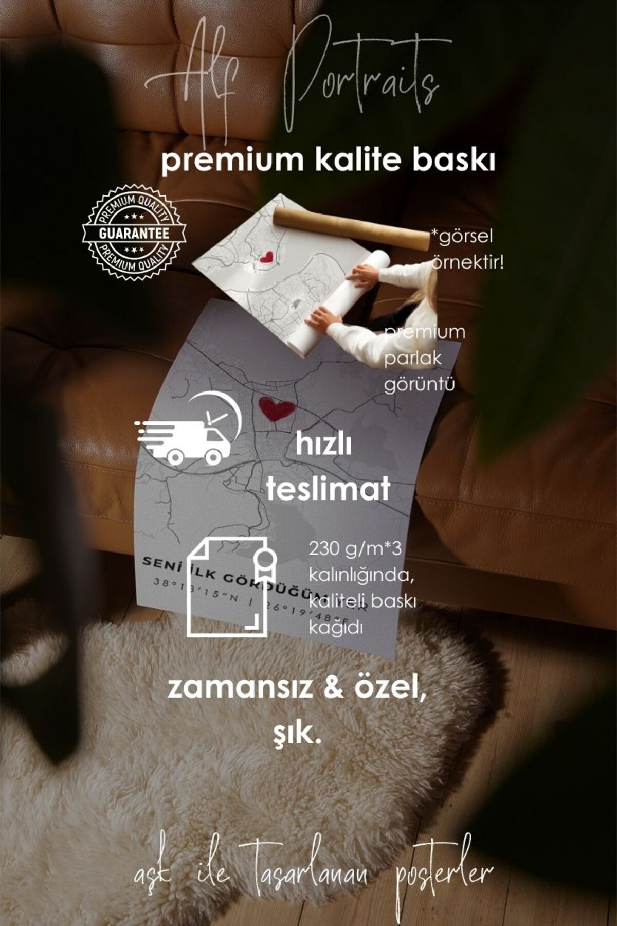 'Alaçatı' Seni İlk Gördüğüm Yer Çerçevesiz Poster, Sevdiğinize İlk Buluşma İzmir Hediyelik