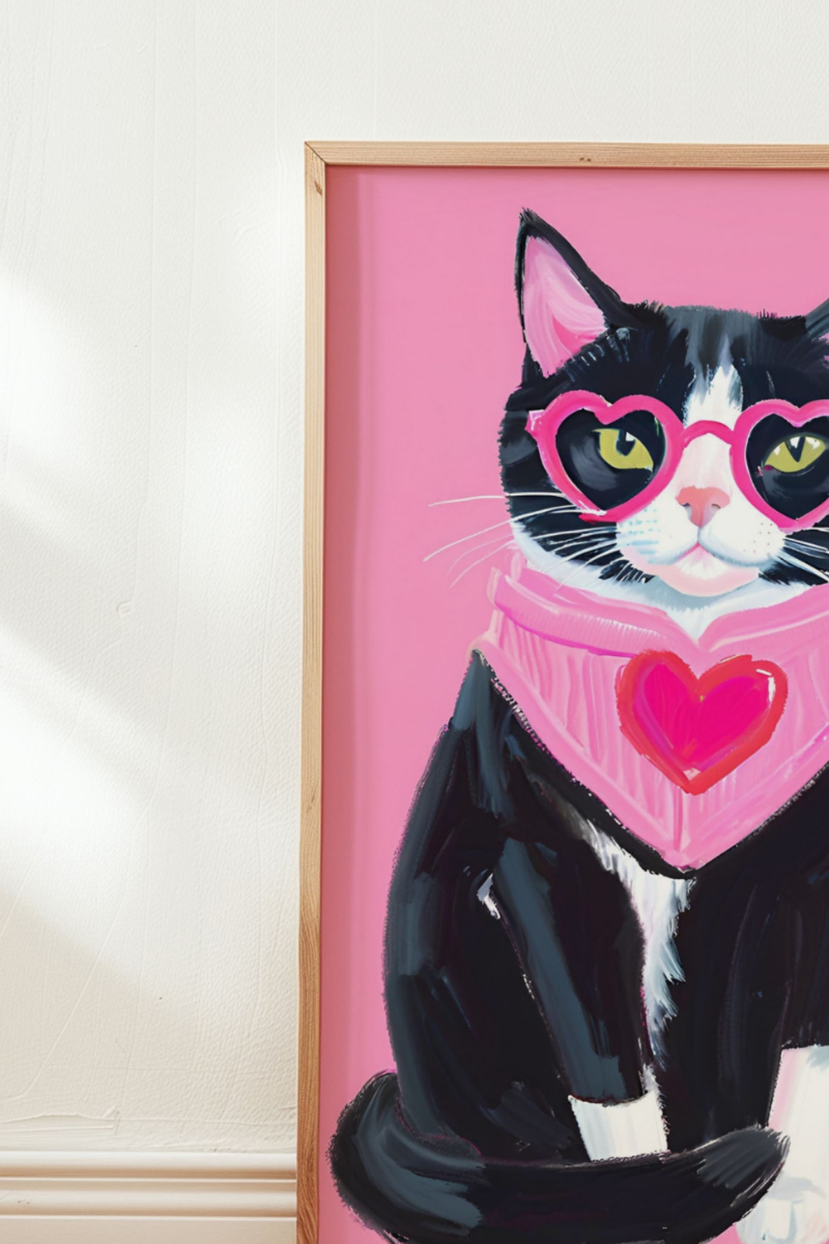 Pembe Gözlüklü Smokin Kürklü Kedi Çerçevesiz Poster