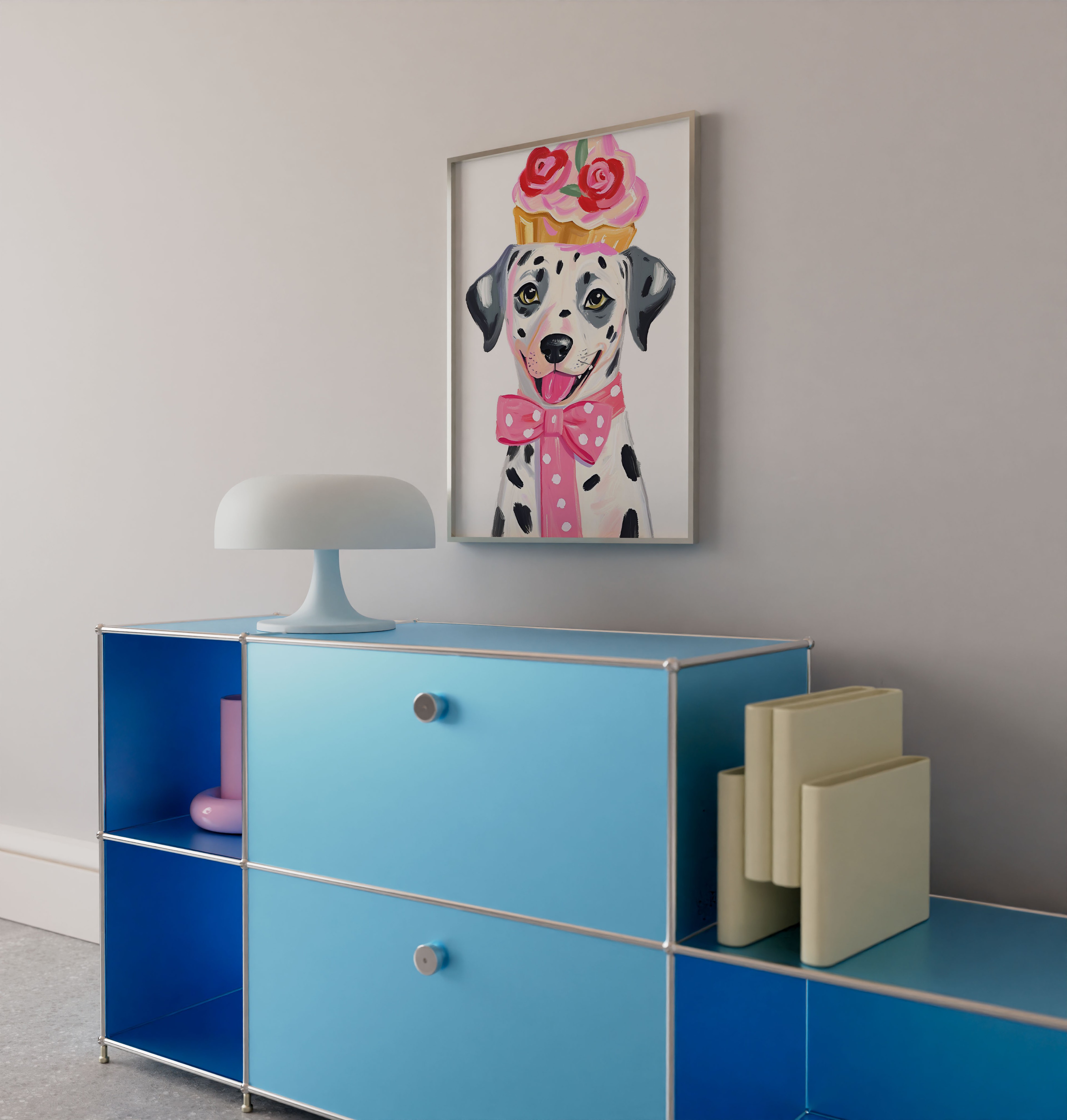 Cupcake Şapkalı Dalmaçyalı Köpek Çerçevesiz Poster