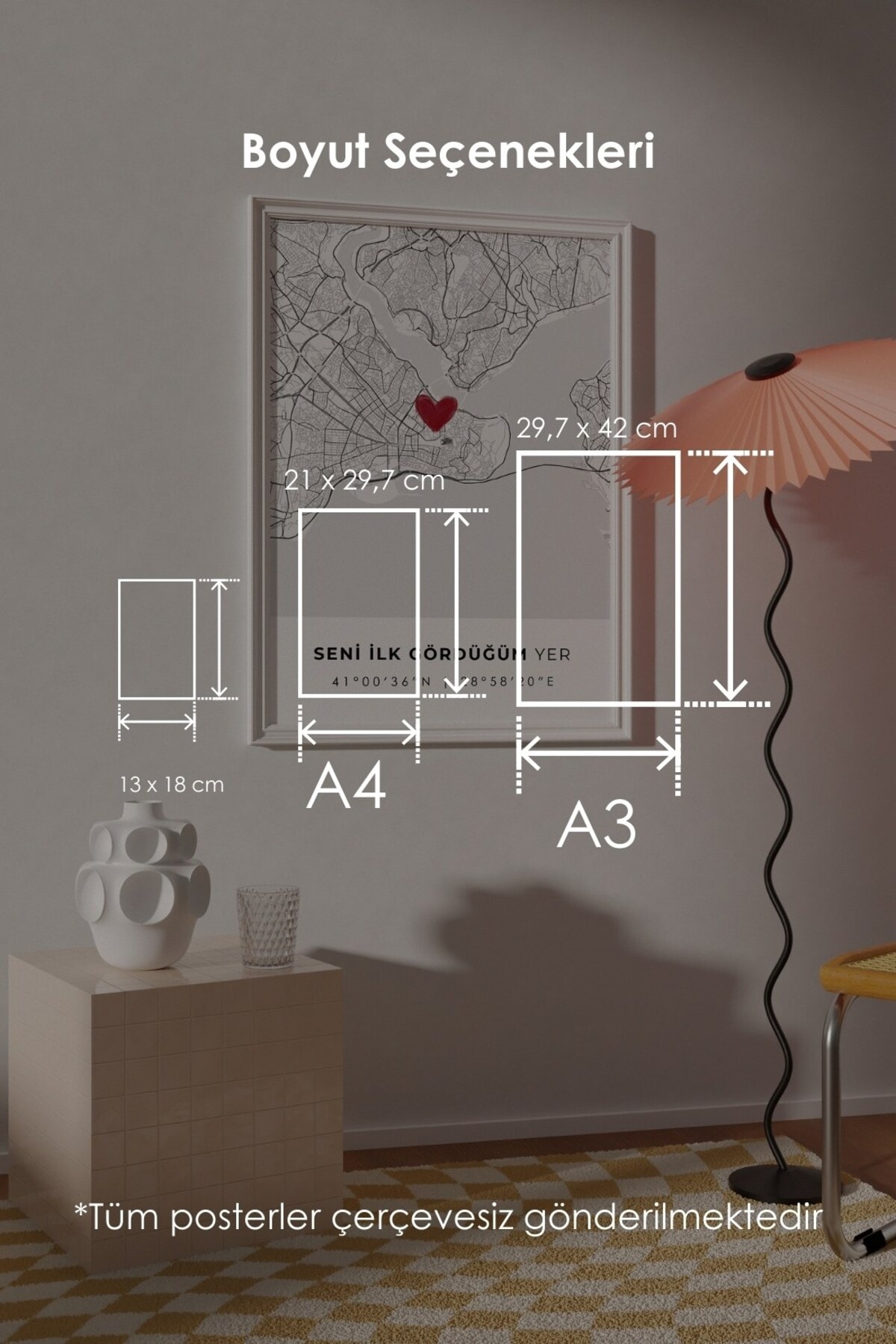 Seni İlk Gördüğüm Yer 'Eminönü' Çerçevesiz Poster, Sevgiliye Arkadaşa İlk Buluşma İstanbul Hediyesi