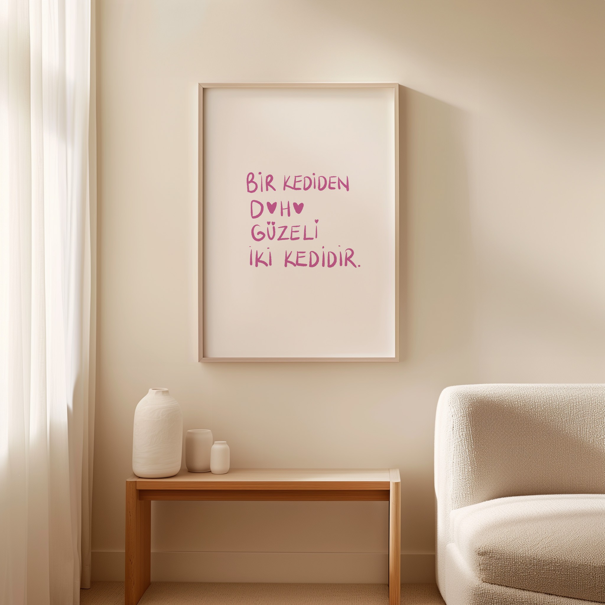 'Bir kediden daha güzeli iki kedidir' Çerçevesiz Poster