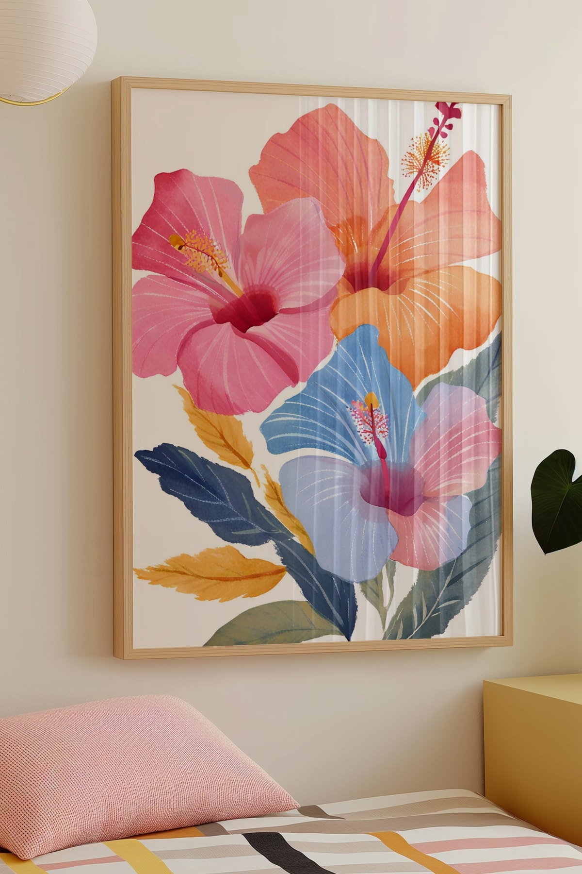 Botanik Temalı Renkli Lotus Çiçekleri Çerçevesiz Poster Çiçek Tasarımlı Duvar Dekoru