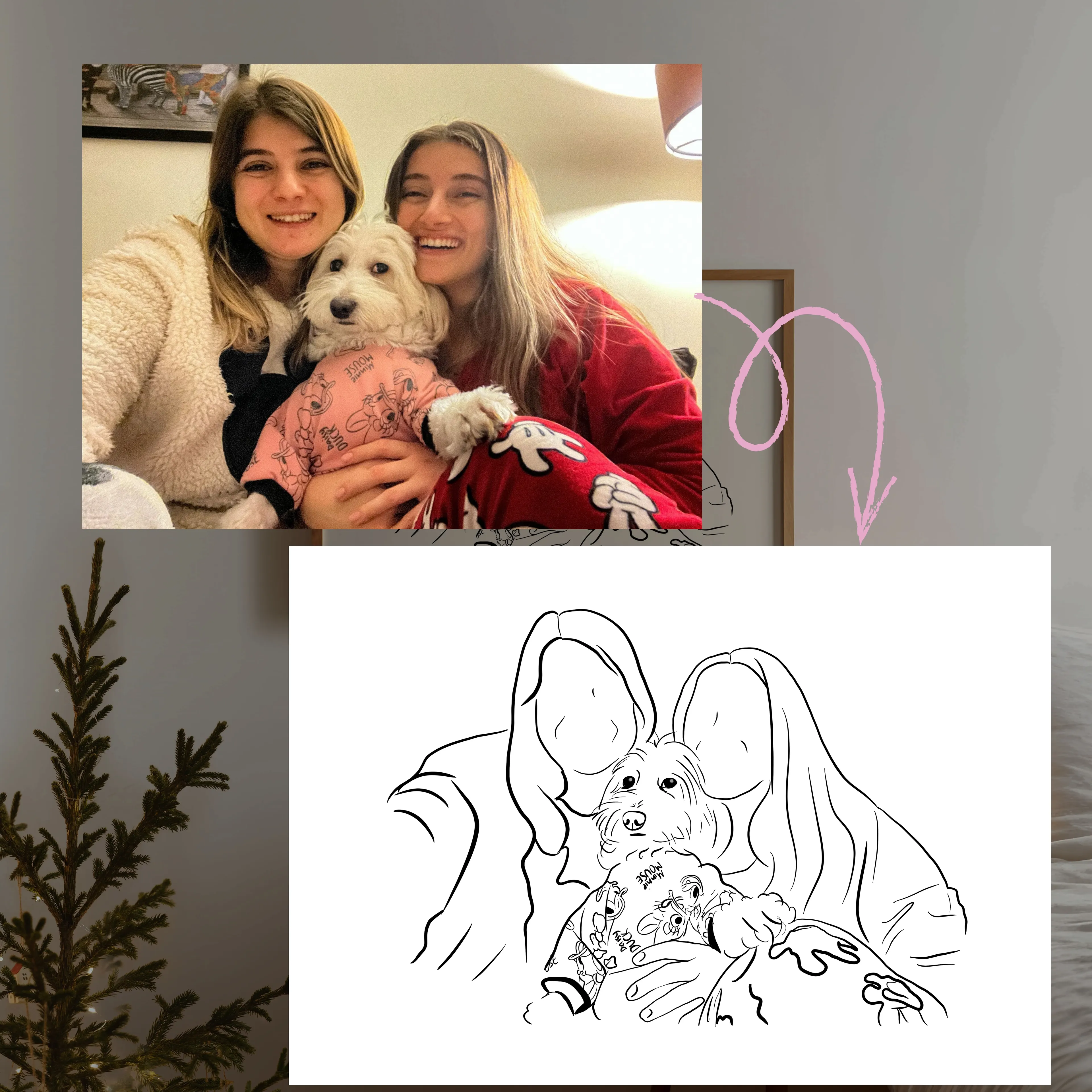 İnsan & Hayvan Portresi Çizgi Tasarım Yatay