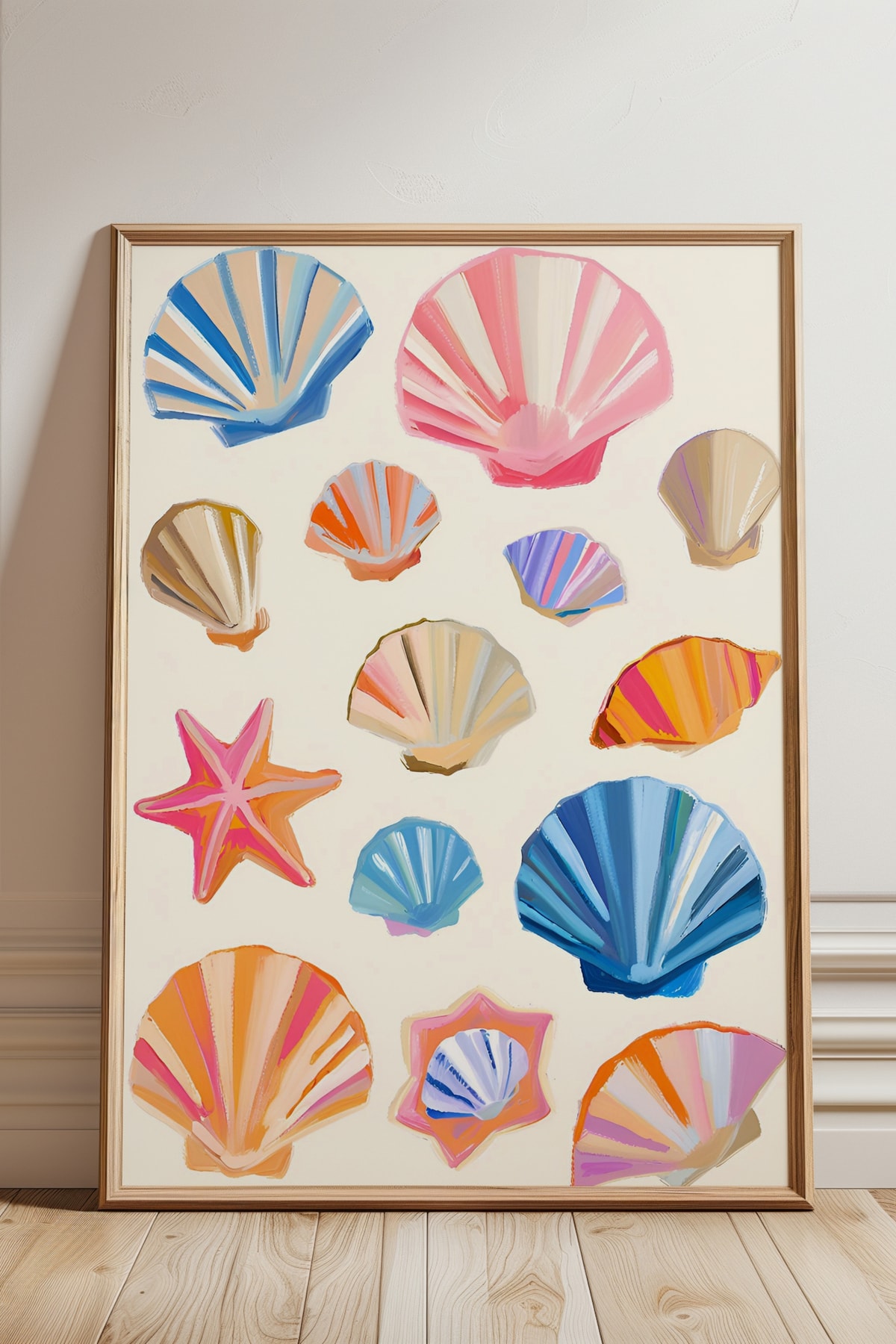 Deniz Kabukları Minimalist Tasarım Çerçevesiz Poster Deniz Temalı Duvar Dekoru