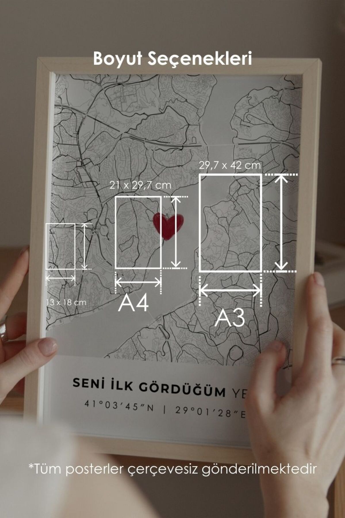 Seni İlk Gördüğüm Yer 'Arnavutköy' Çerçevesiz Poster, Sevgiliye Arkadaşa İlk Buluşma Hediyesi