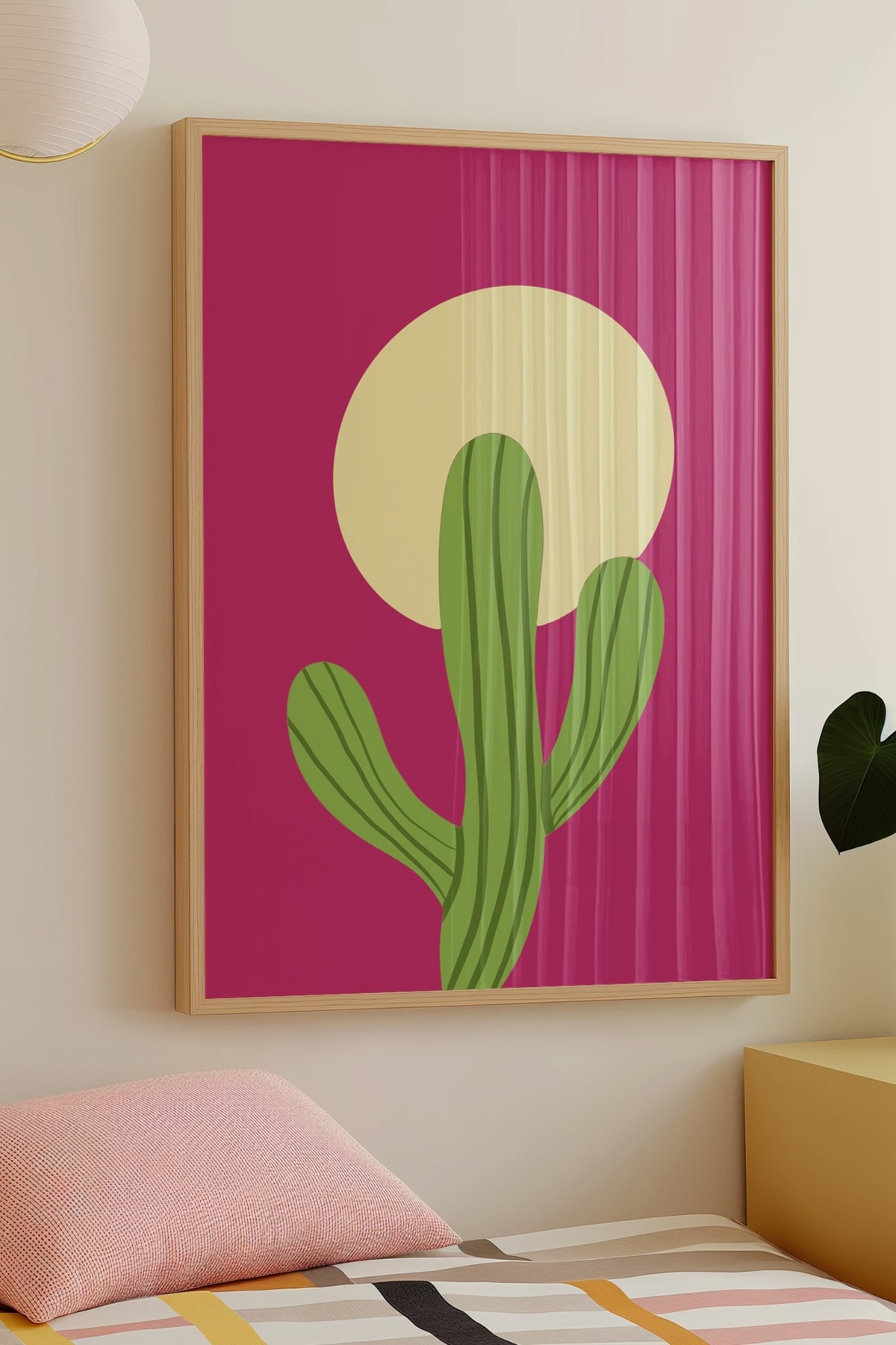 Doğan Ay Kaktüs Çerçevesiz Poster Koyu Pembe Duvar Dekorasyonu